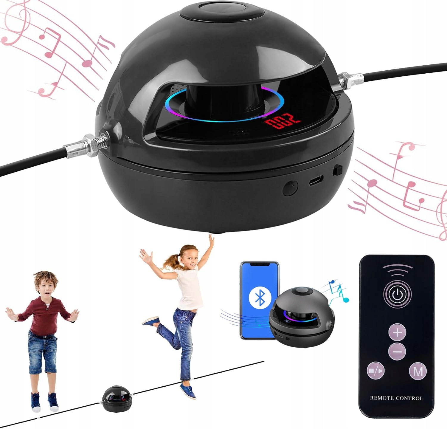 Skakanka Elektryczna Muzyczna Z Licznikiem Bluetooth Led Głośnik 1200mah