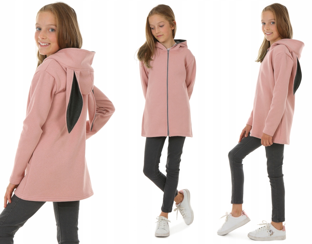 OCIEPLANA bluza z kapturem, KRÓLIK - 128 RÓŻ Marka Kropek