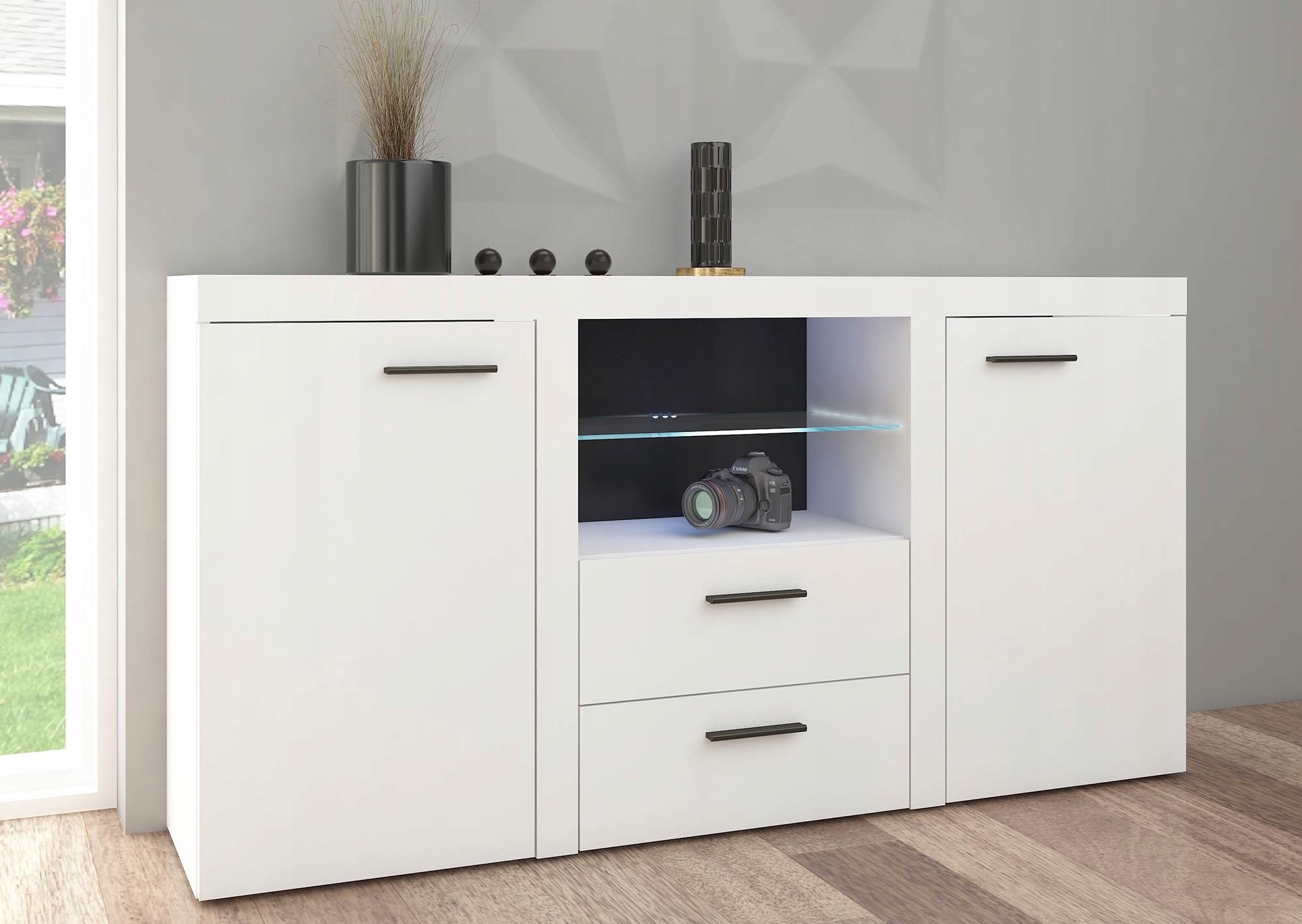 Komoda 2 Skříňky 2 Zásuvky Bílá Podsv. Led Rumba