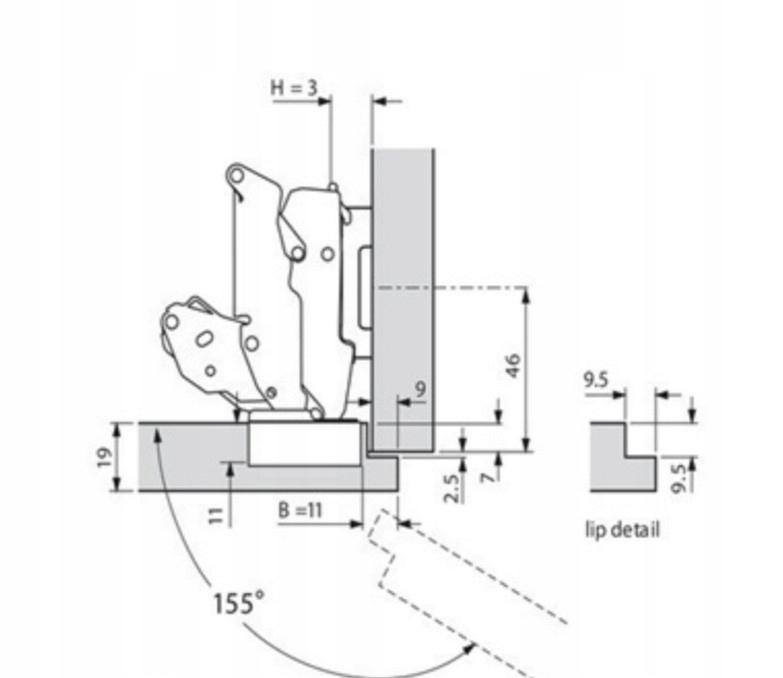 Zawias BLUM 155° CLIP-TOP 71B7550 domyk +prowadnik Kod producenta BLUM 155° CLIP-TOP 71B7550