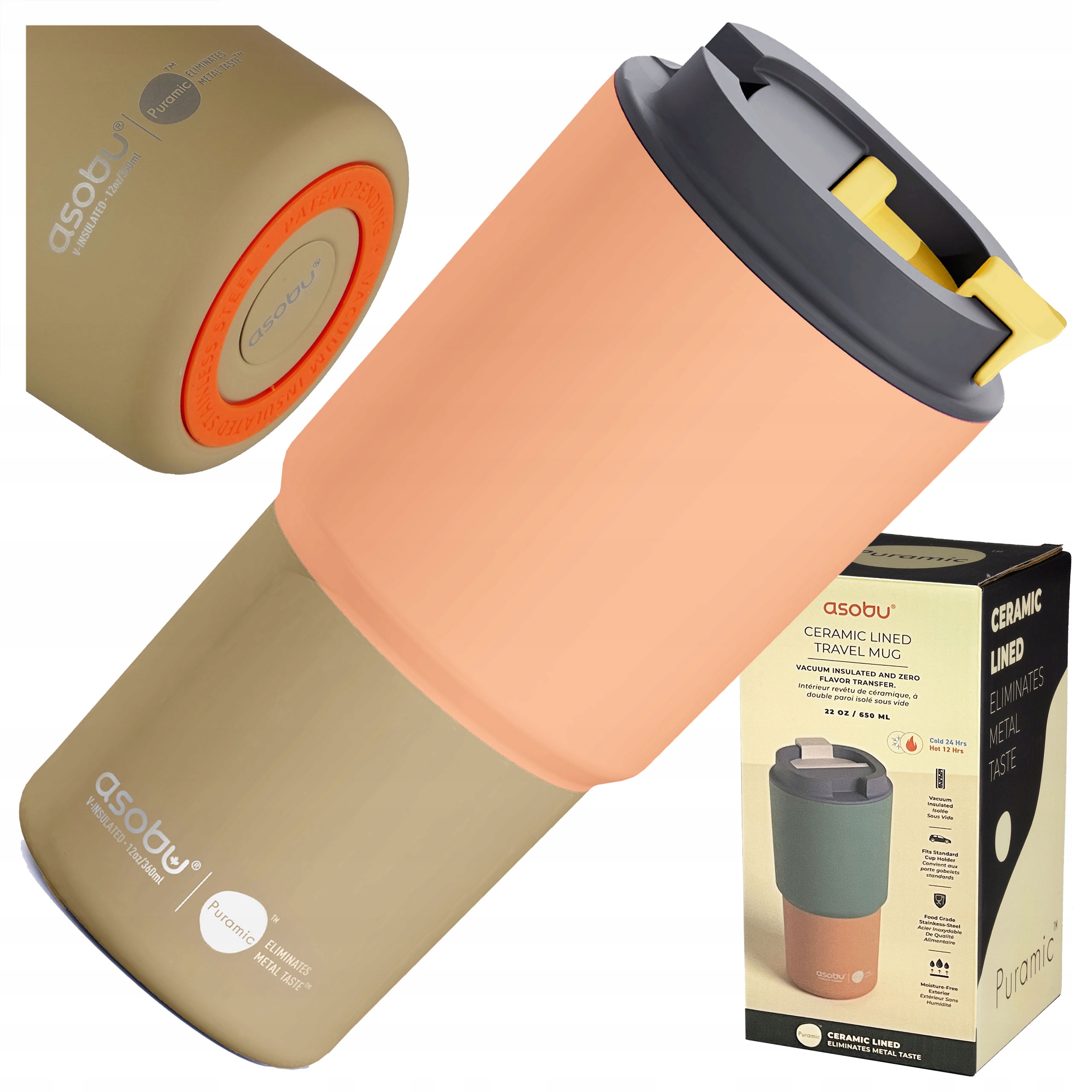 Termohrnek Asobu Pick Me Up Peach Do Auta Školy Na Kávu 650 ml