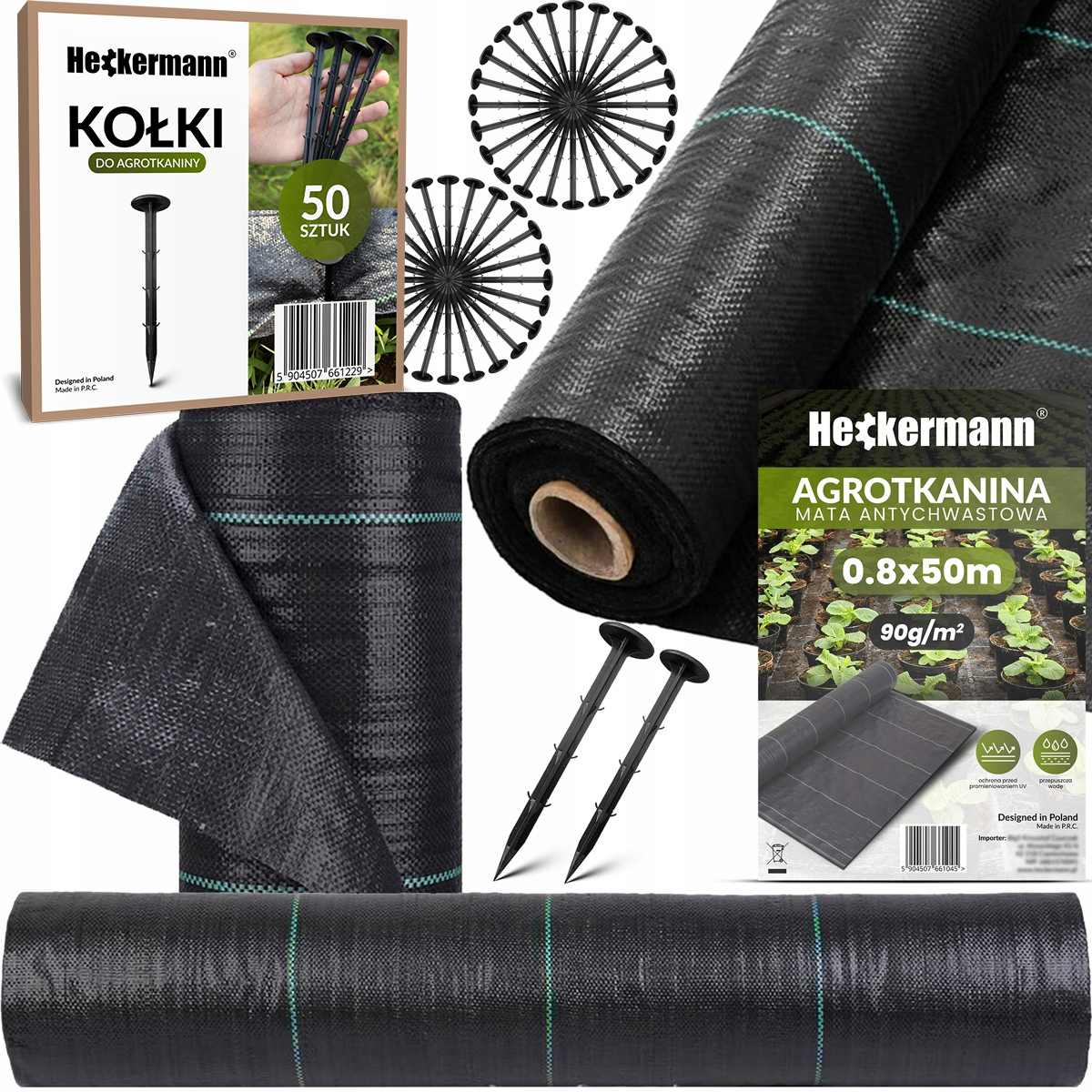 Agrotkanina Agrowłóknina Mata Antychwastowa Uv 3% 90g 0,8x50m 50x Kołki