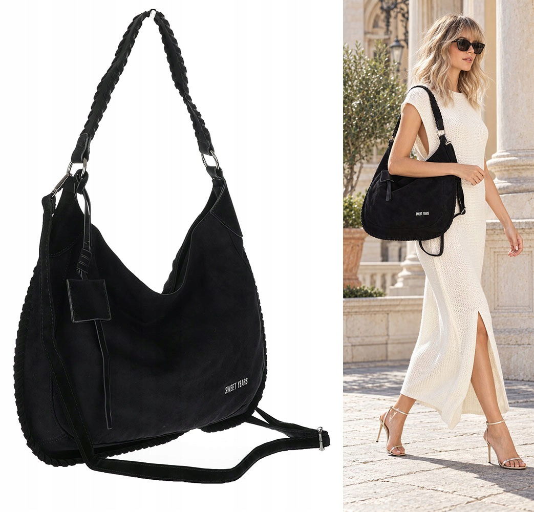 Dámská semišová shopper kabelka přes rameno PT03 Černá