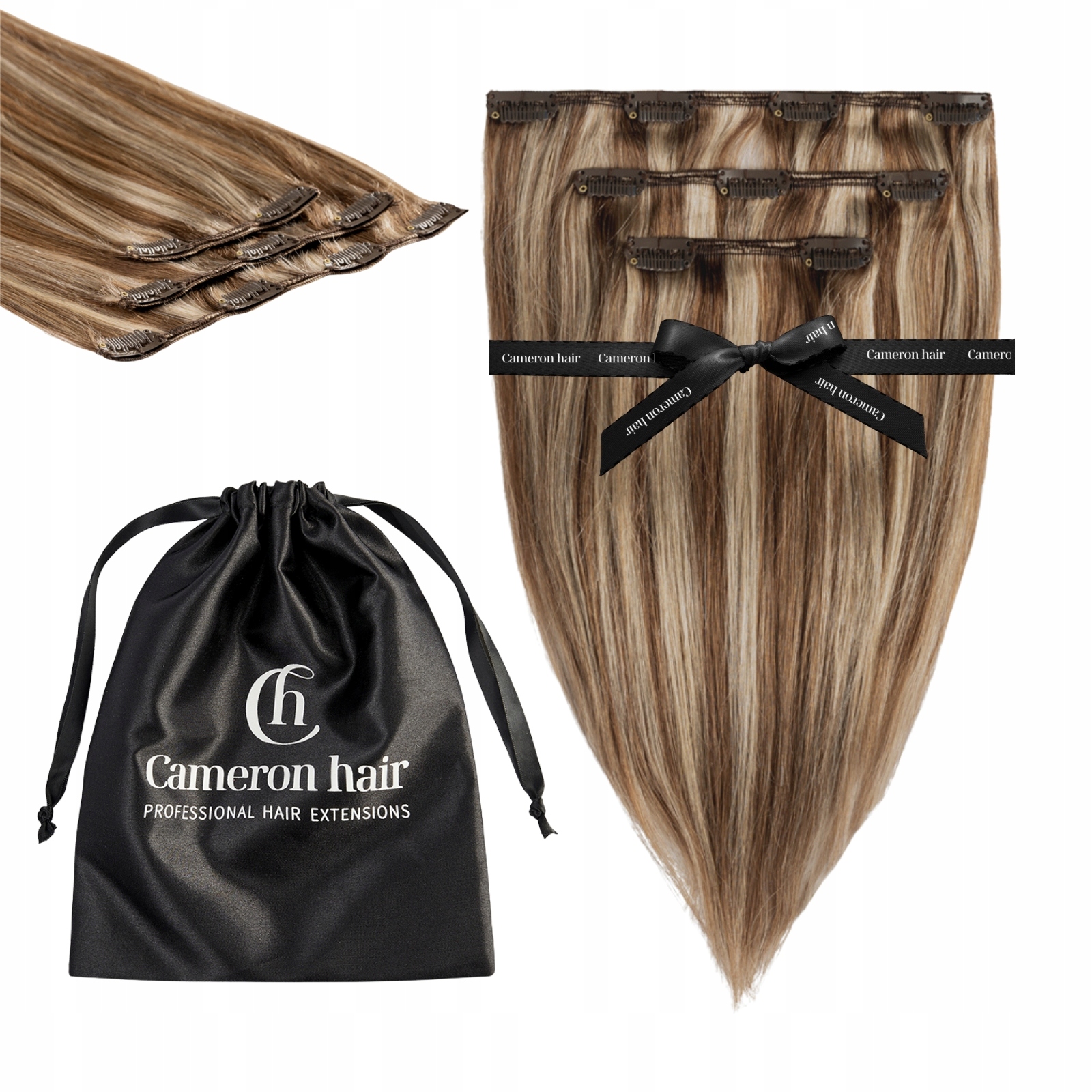 Přírodní vlasy Clip In 30 cm 3 pásky 50 gramů #6/18 Toffi Baleyage