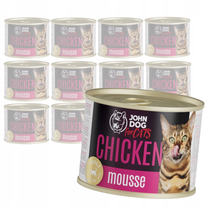 John Dog for Cats Pěna s kuřecím masem 12x200 g Bezobilné Mokré Krmivo Pro Kočky