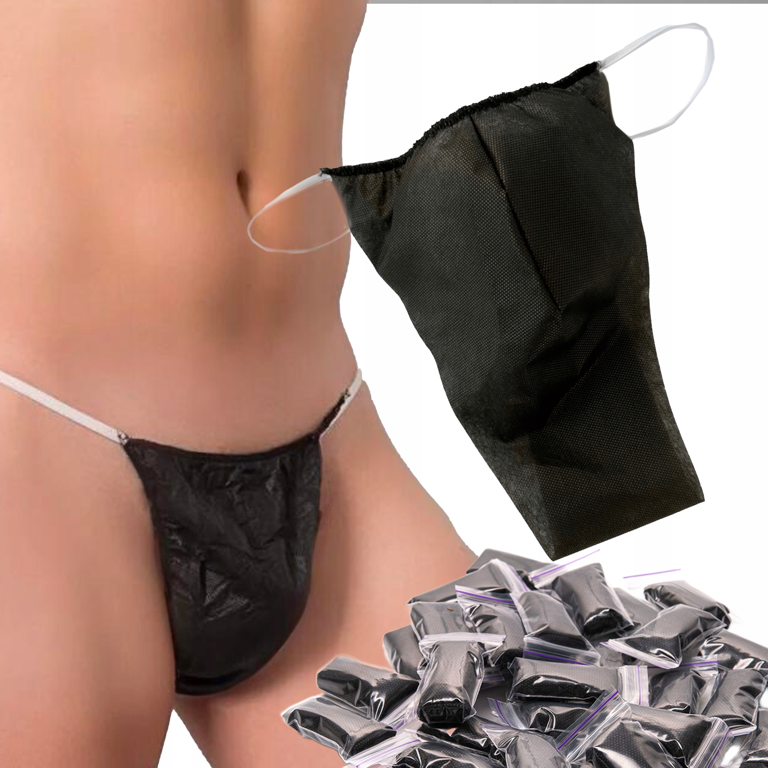 Tanga Pánské Na Jedno Použití Kosmetické Kalhotky Na Ošetření, Černé, 50 Kusů