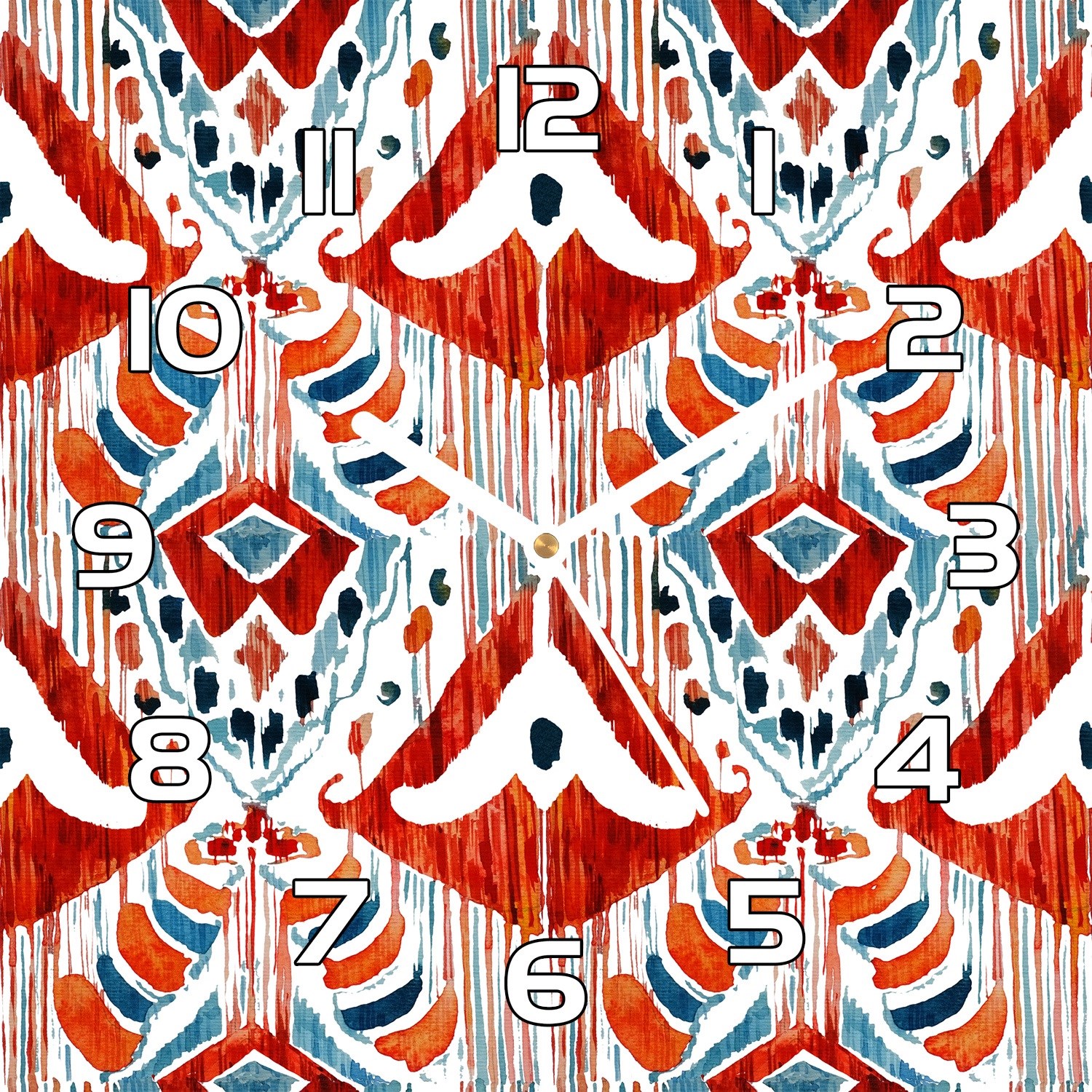 

Szklany zegar Ikat etniczny styl akwarela 30x30 cm