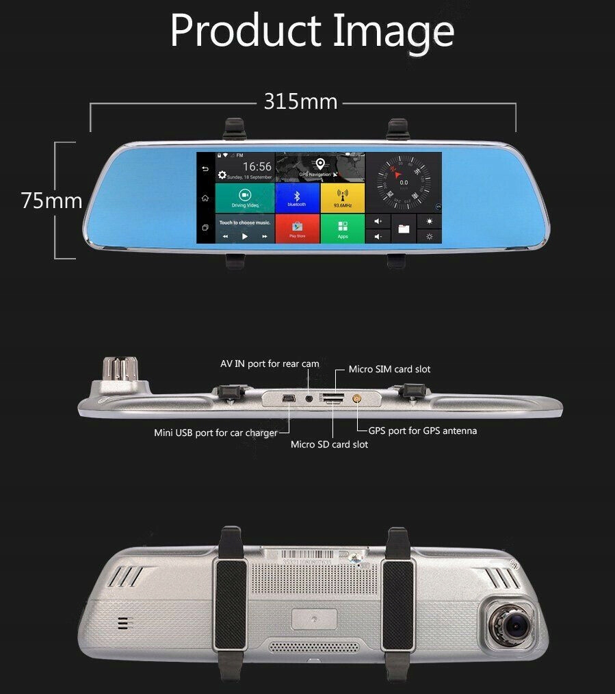 4G 7 "lusterko wsteczne nawigacji Android Kąt widzenia 170°