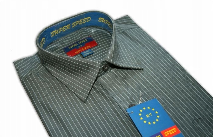 

pda9 Koszula męska krótki rękaw Szara Paski 42/43