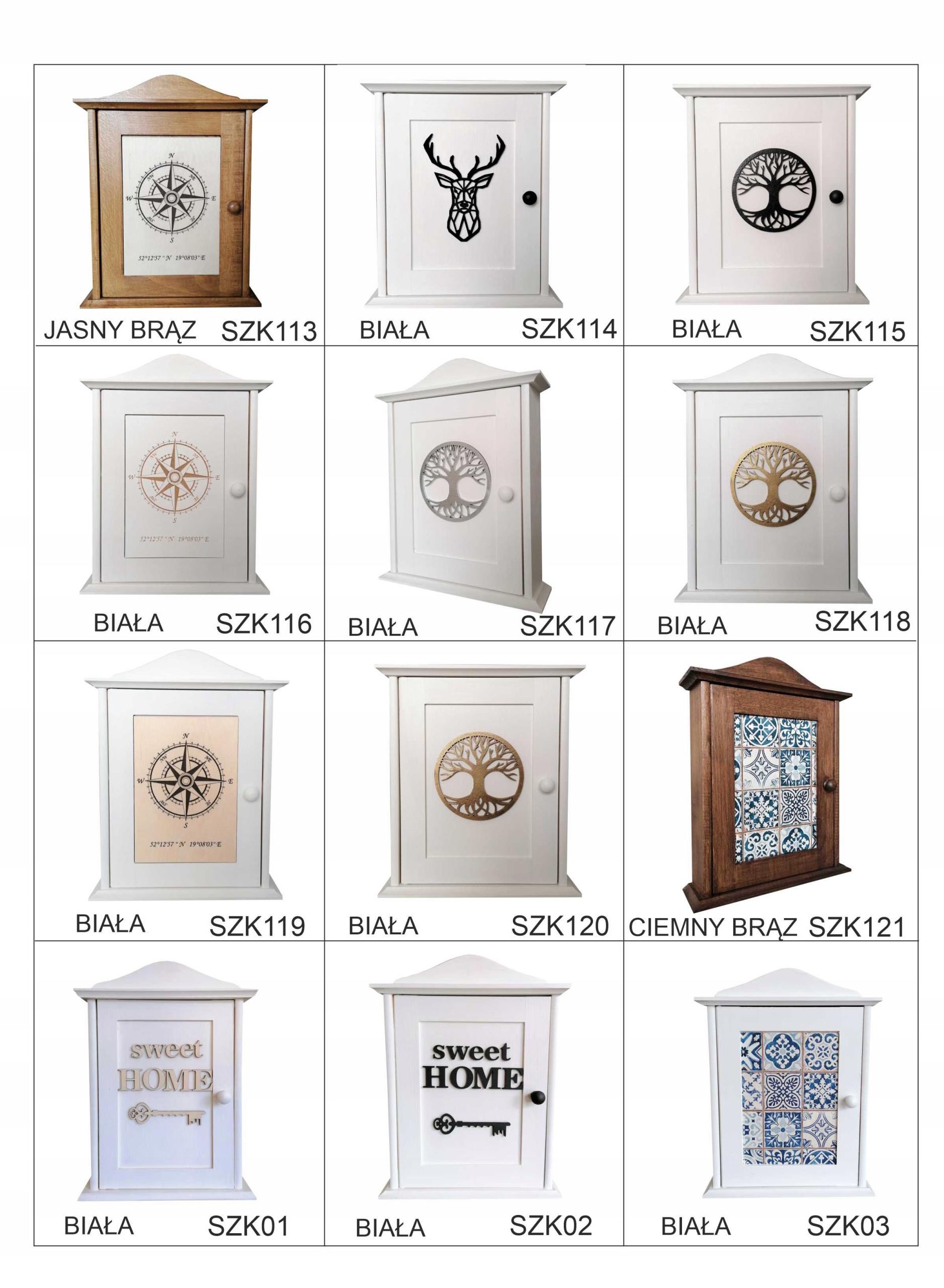 SZAFKA NA KLUCZE, WIESZAK, DREWNO 100%, BIAŁA Wysokość mebla 29 cm