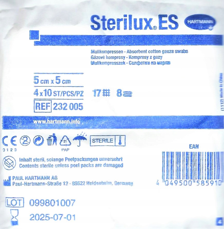 

Hartmann Sterilux Es 5x5cm 40 szt. jałowe 17n 8w