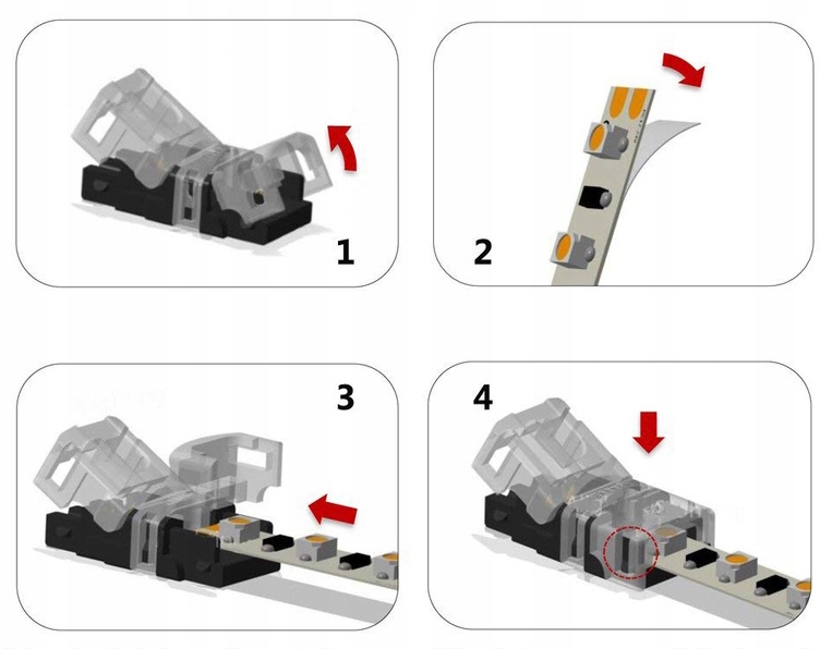 Złączka SZYBKA do taśm LED MONO 8mm prosty łącznik taśma-taśma IP20 Zawiera baterie nie