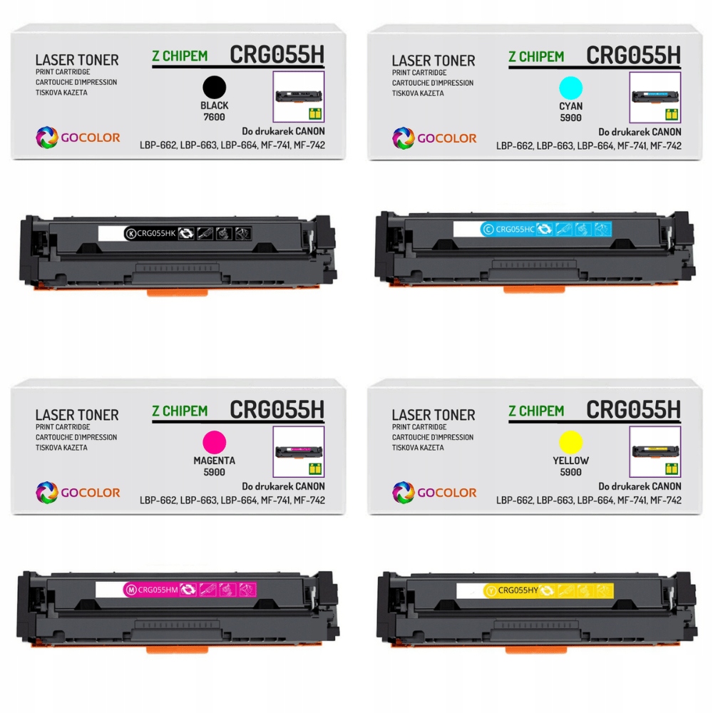 Nowy 4x Toner CRG-055H Cmyk z Chipem do Canon i-sensys MF-746Cx MF-745Cdw