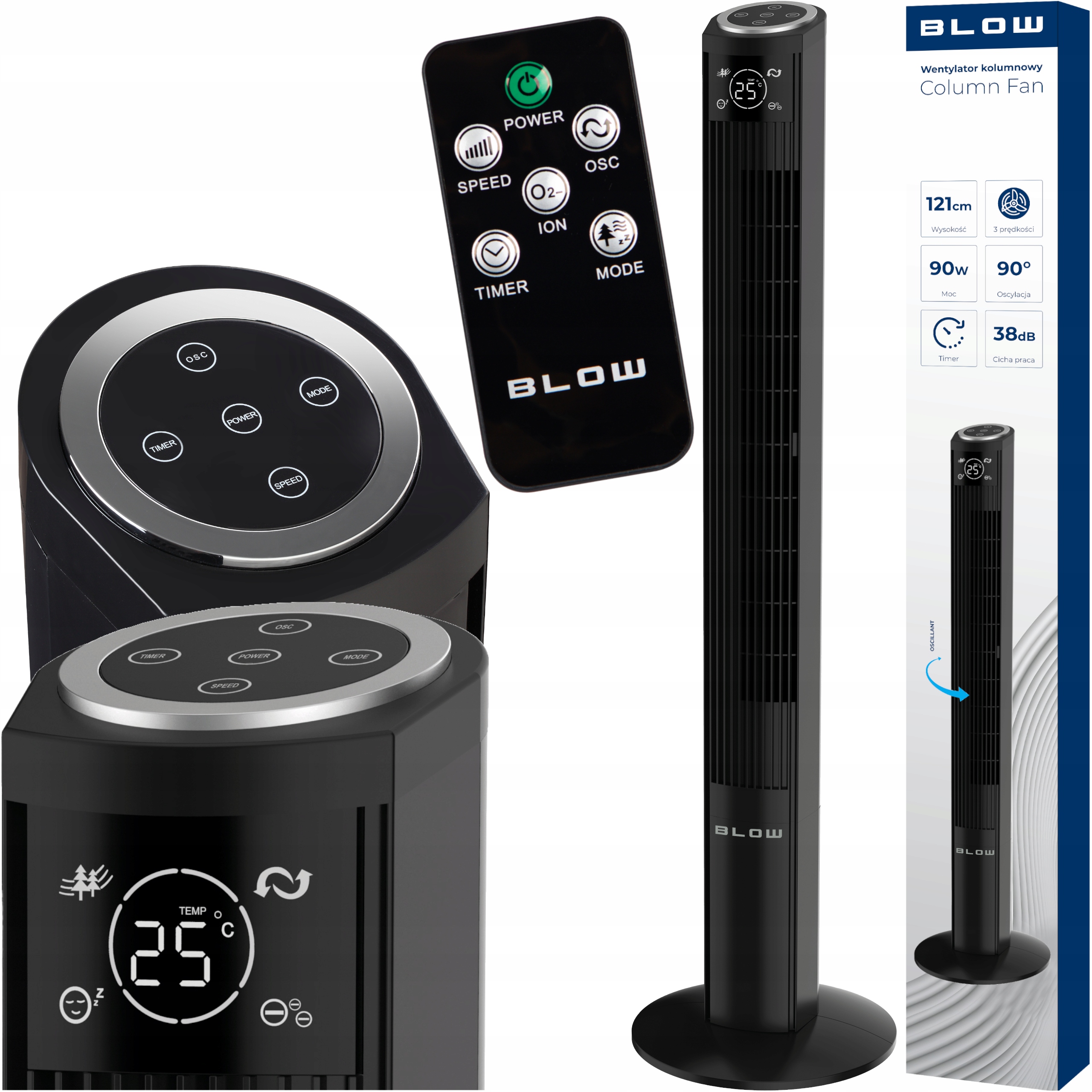 Silný Podlahový Stĺpový Ventilátor Stojaci Ventilátor Tichý 121CM 90W XXL