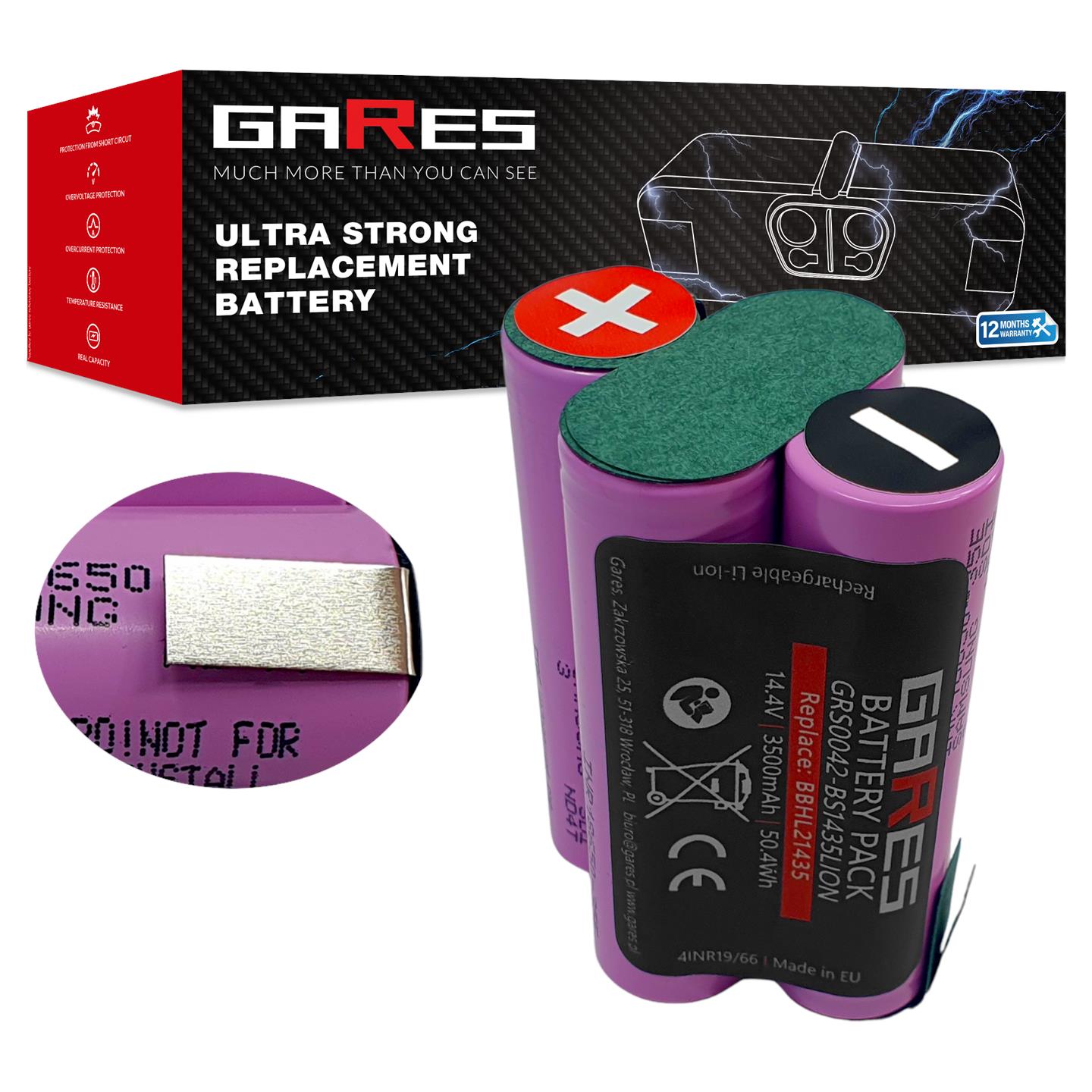 Akumulátor Gares pro Bosch BBHL21435 908BPV144 BBHF214 BBH2P14 14,4V 3,5Ah