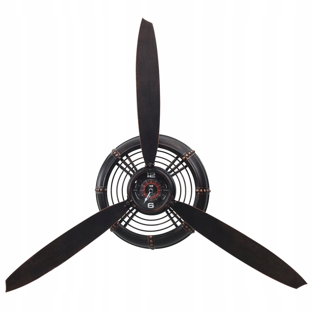 Nástenný veľký železný hodinový strojček 75,5 x 67 cm, čierny, quartzový mechanizmus, ventilátor
