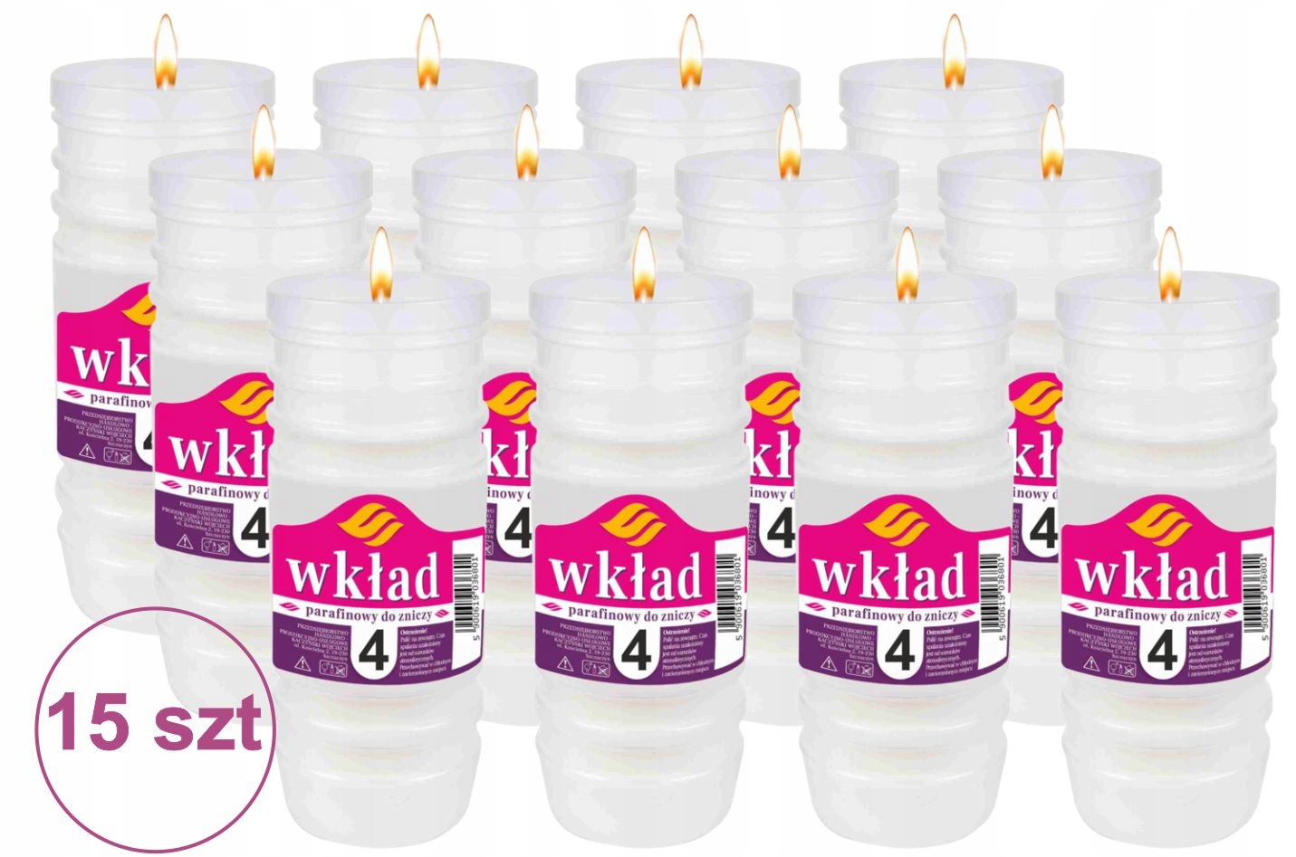 

15x Wkłady do zniczy 4 dni 100% parafina