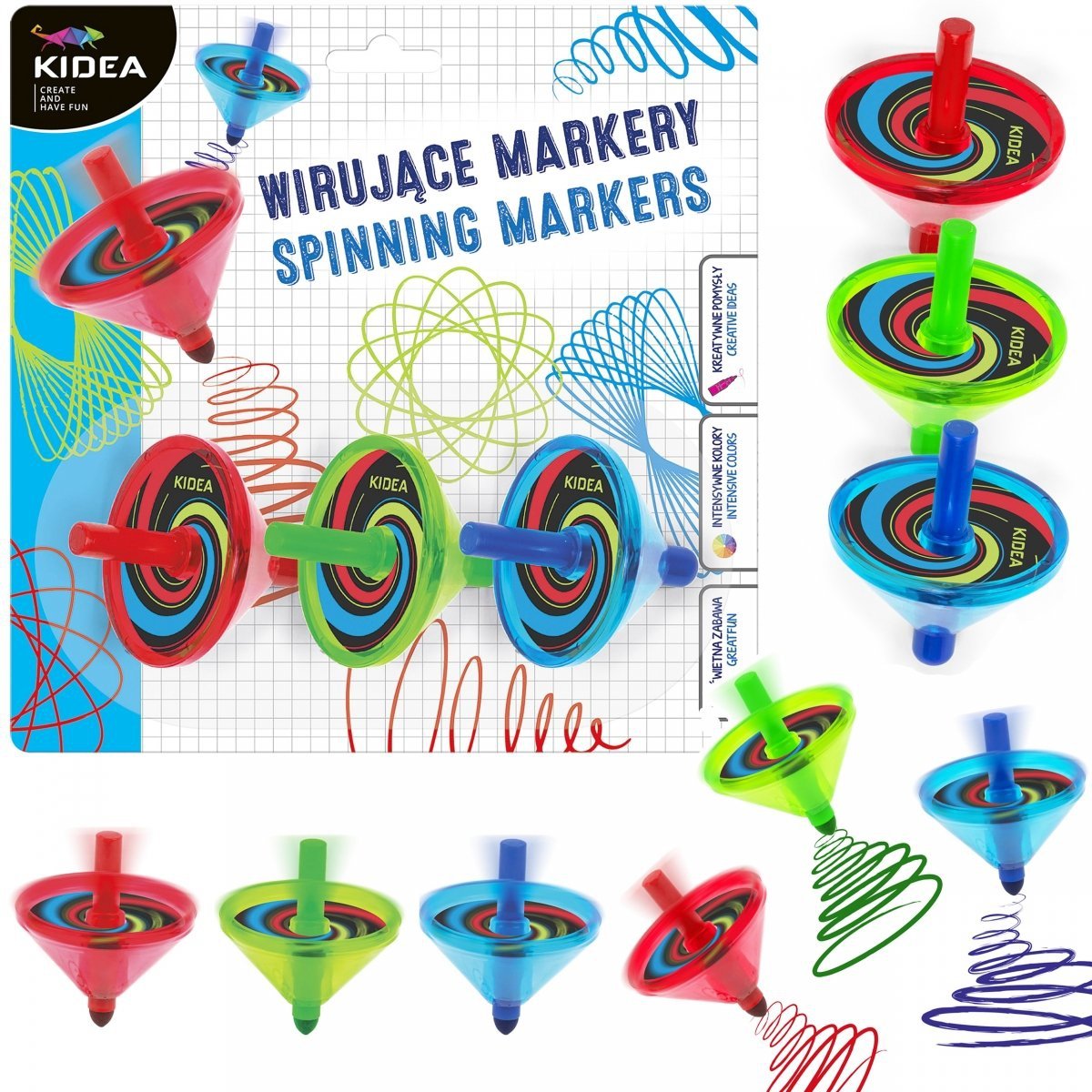 

3 Wirujące Bączki Markery Pisaki Mazaki Kidea