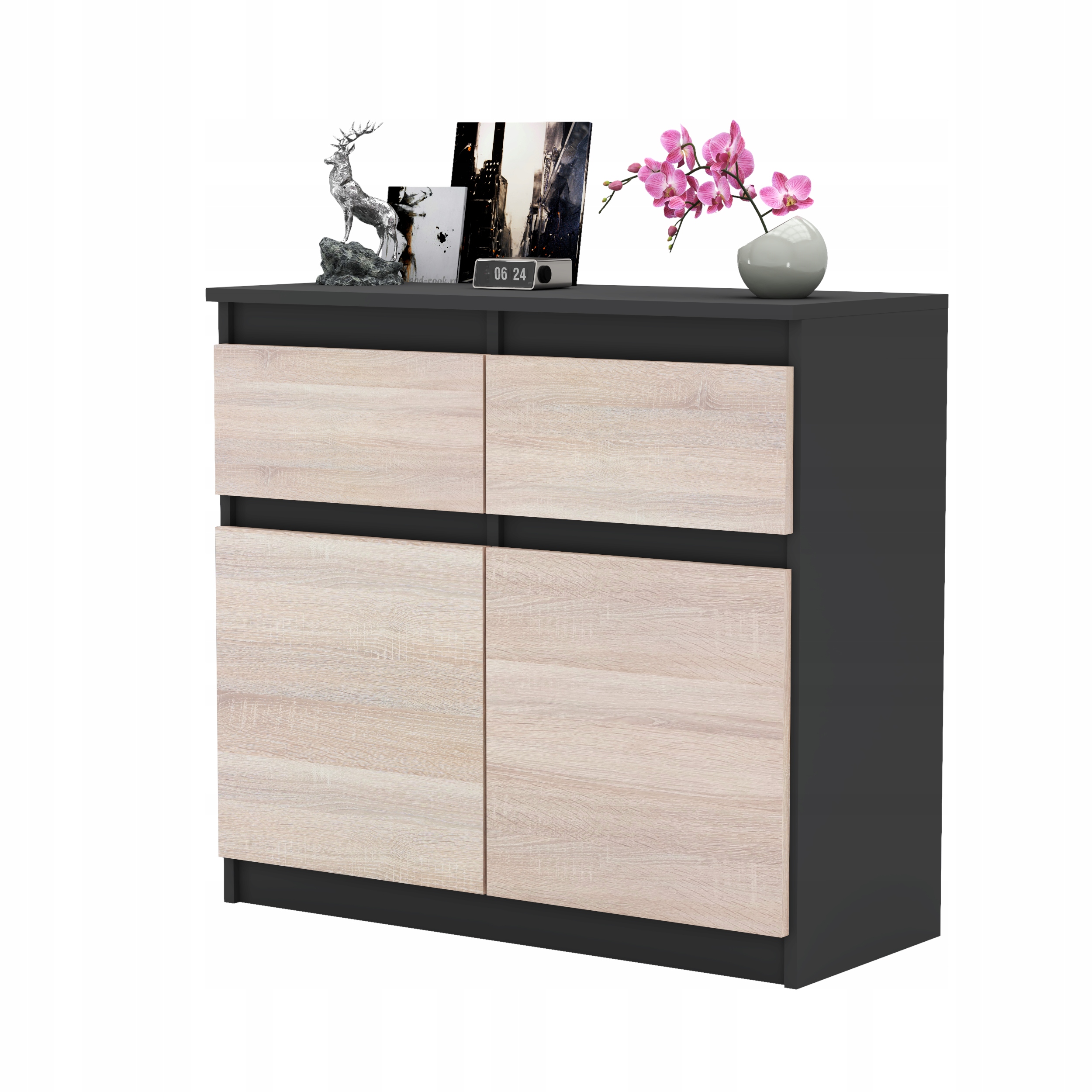 Komoda OLA szafka 80, 2 szuflady nowoczesna pojemna rtv ANTRACYT system Kod producenta M24_K80OLA_SZ/DW_SYP