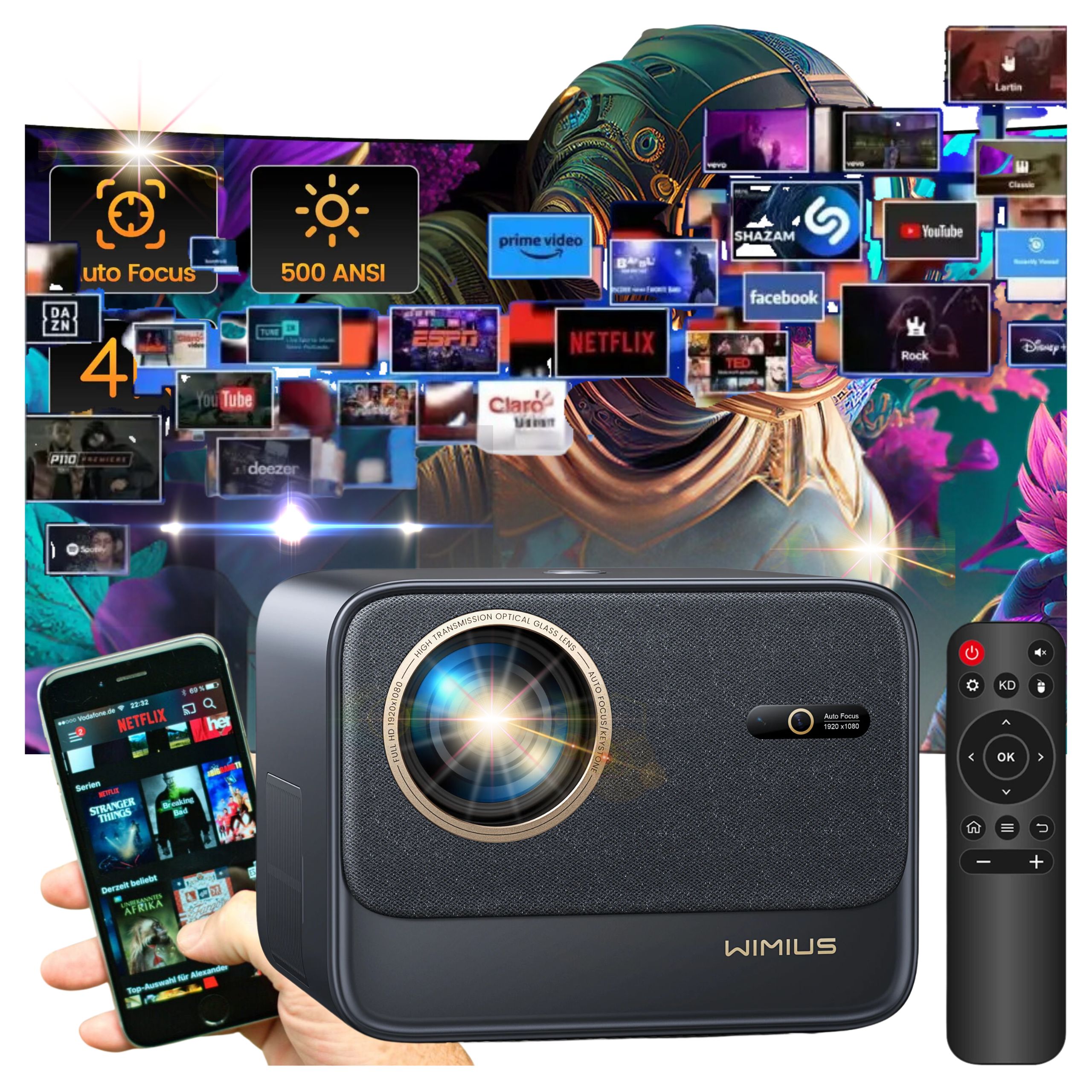 Projektor Wimius K9 4K Full HD 700ANSI WiFi 6 Bluetooth