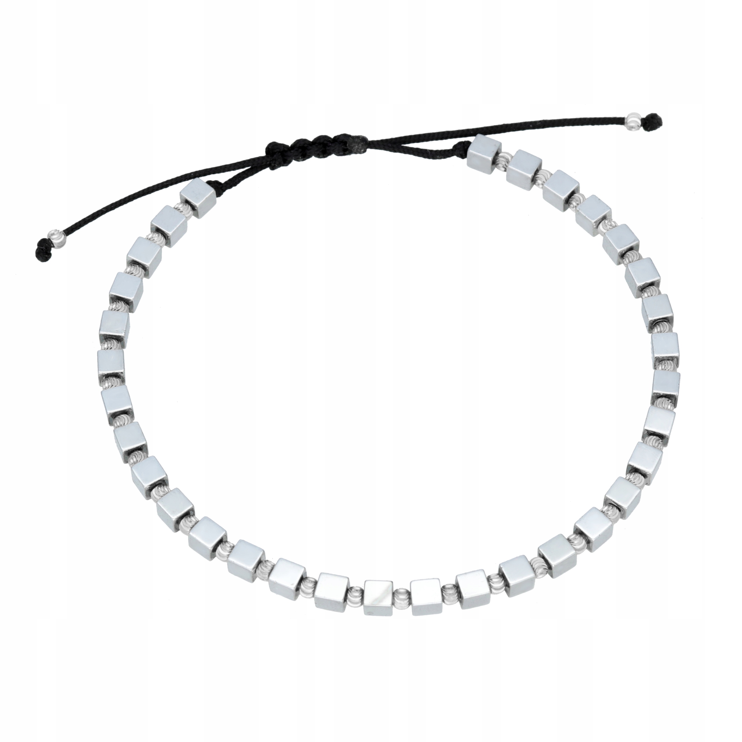 Provázkový náramek s hematitem stříbro