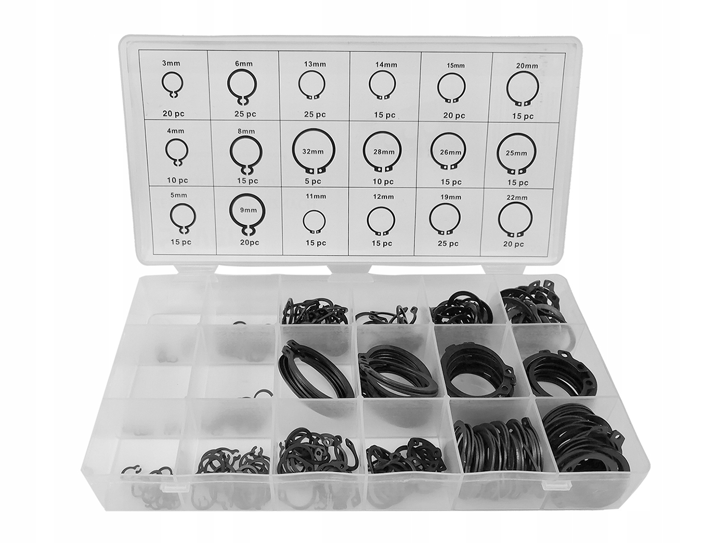 ZESTAW PIERŚCIENIE SEGERA ZEWNĘTRZNE 300SZT 18 ROZMIARÓW ORGANIZER S10538 Marka Silver