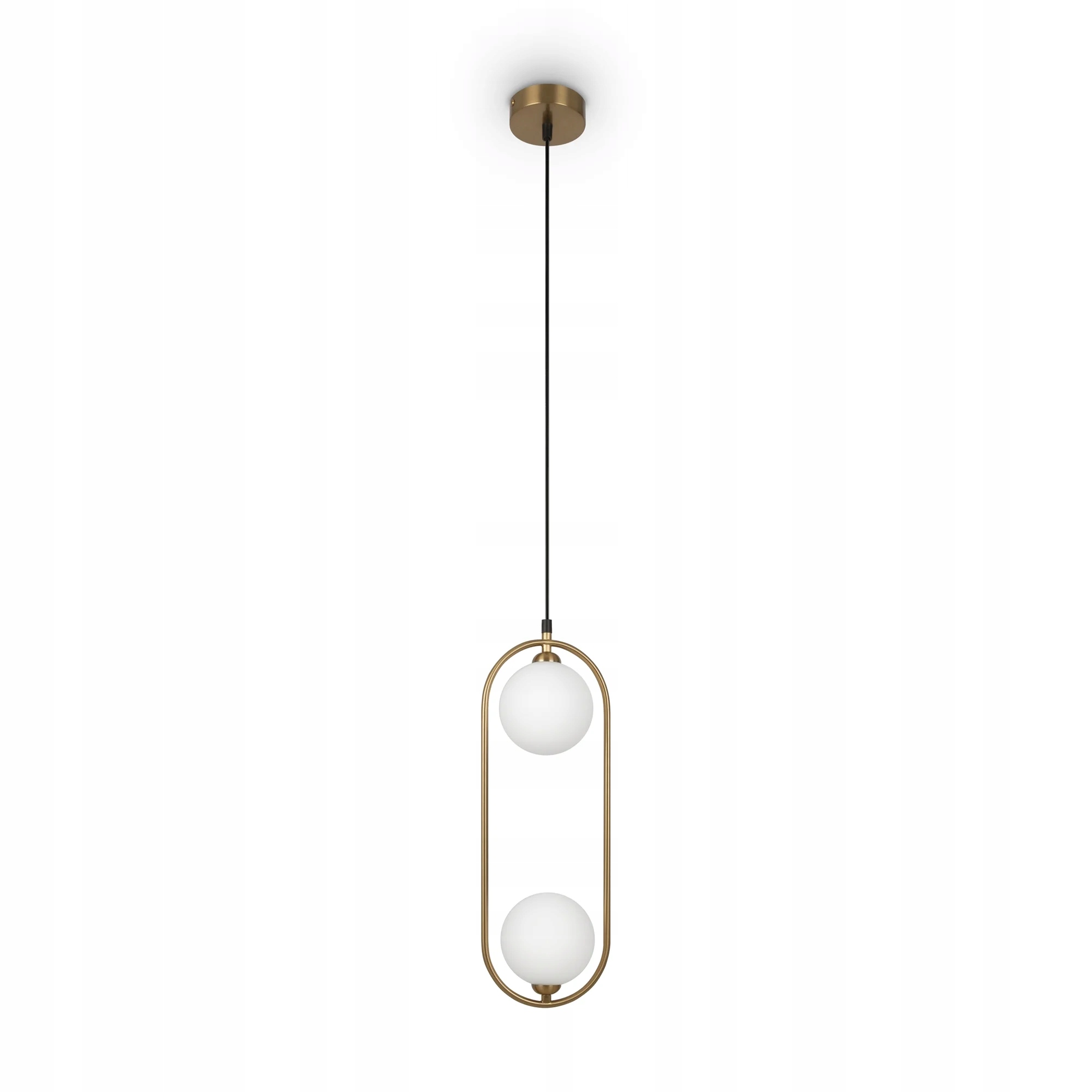 Závěsné svítidlo lustr vertikální mosazný se 2 skleněnými bílými koulemi Maytoni