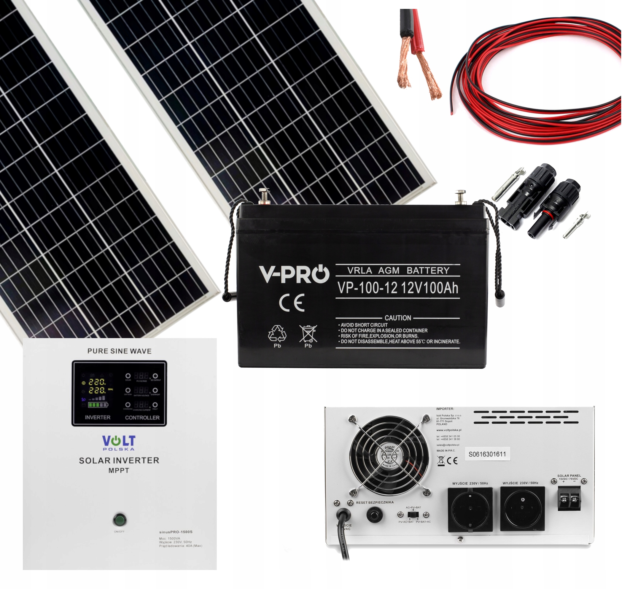 ZS280/1500S/100Ah - Фотоэлектрический комплект 280w 230V Sinus 1500s комплект