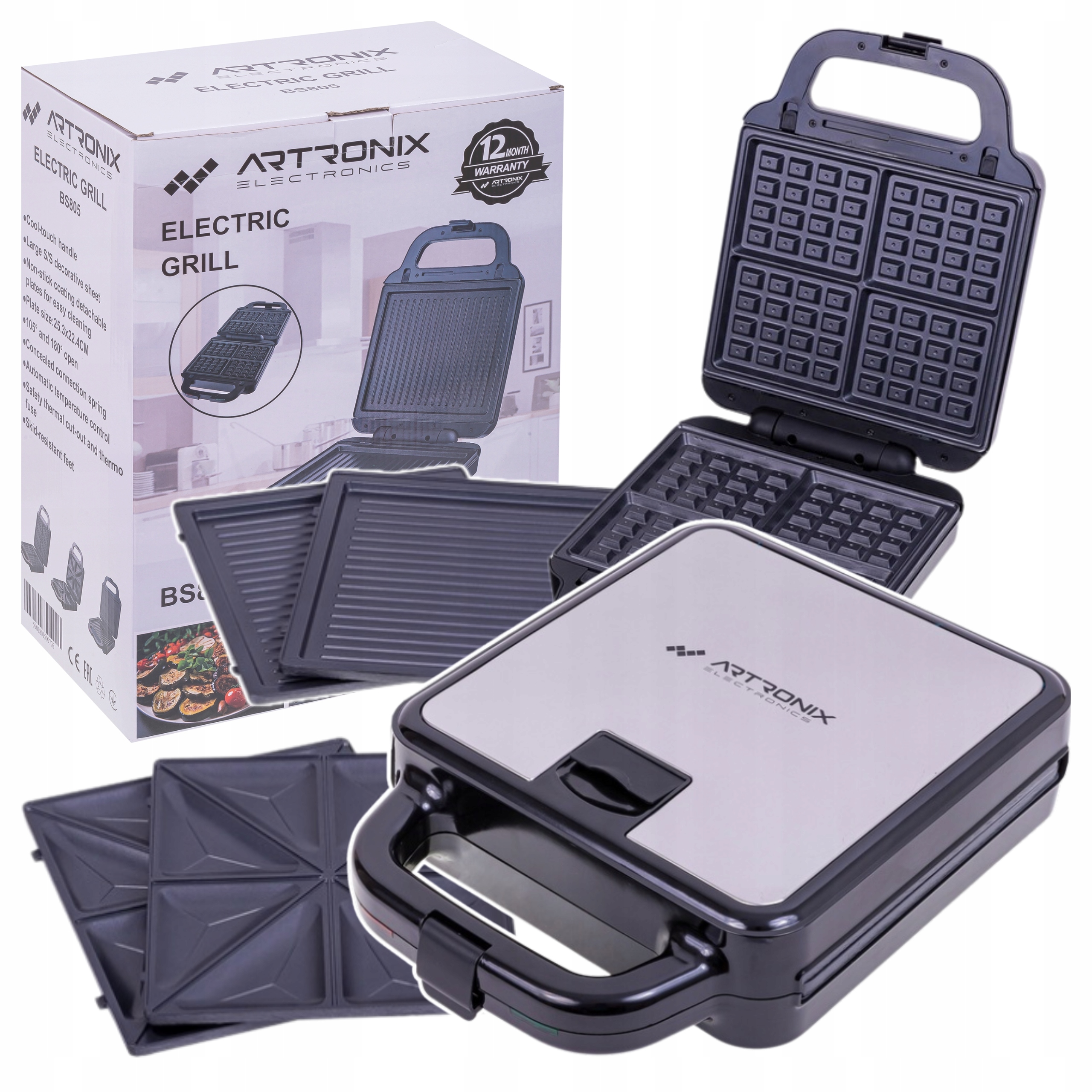 Gofrownica Opiekacz do Kanapek Toster Sandwich Grill Panini 3w1 1400W