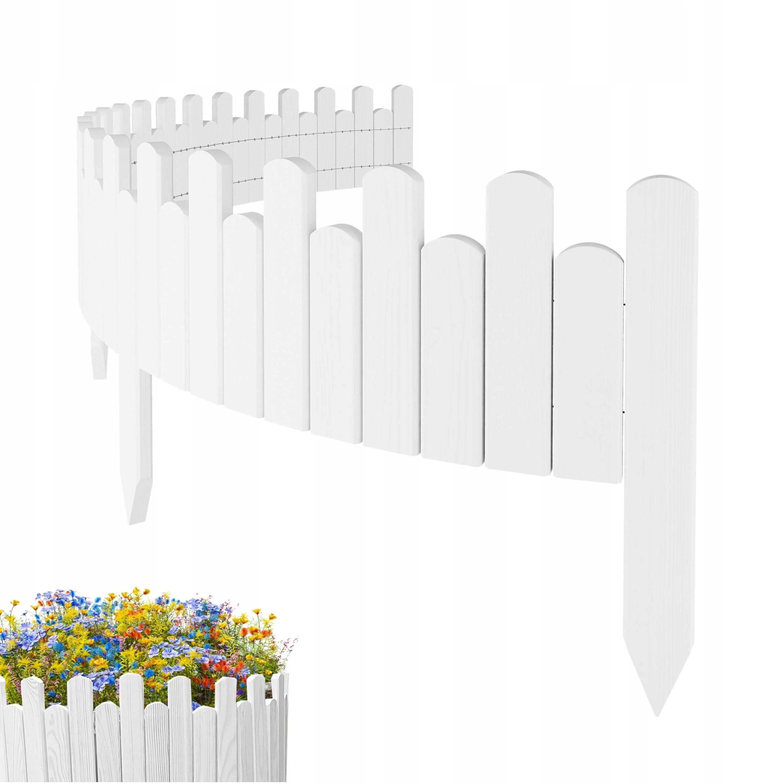 Zahradní plot dřevěný, pružný, obrubník záhonů 200 x 20 cm, bílý