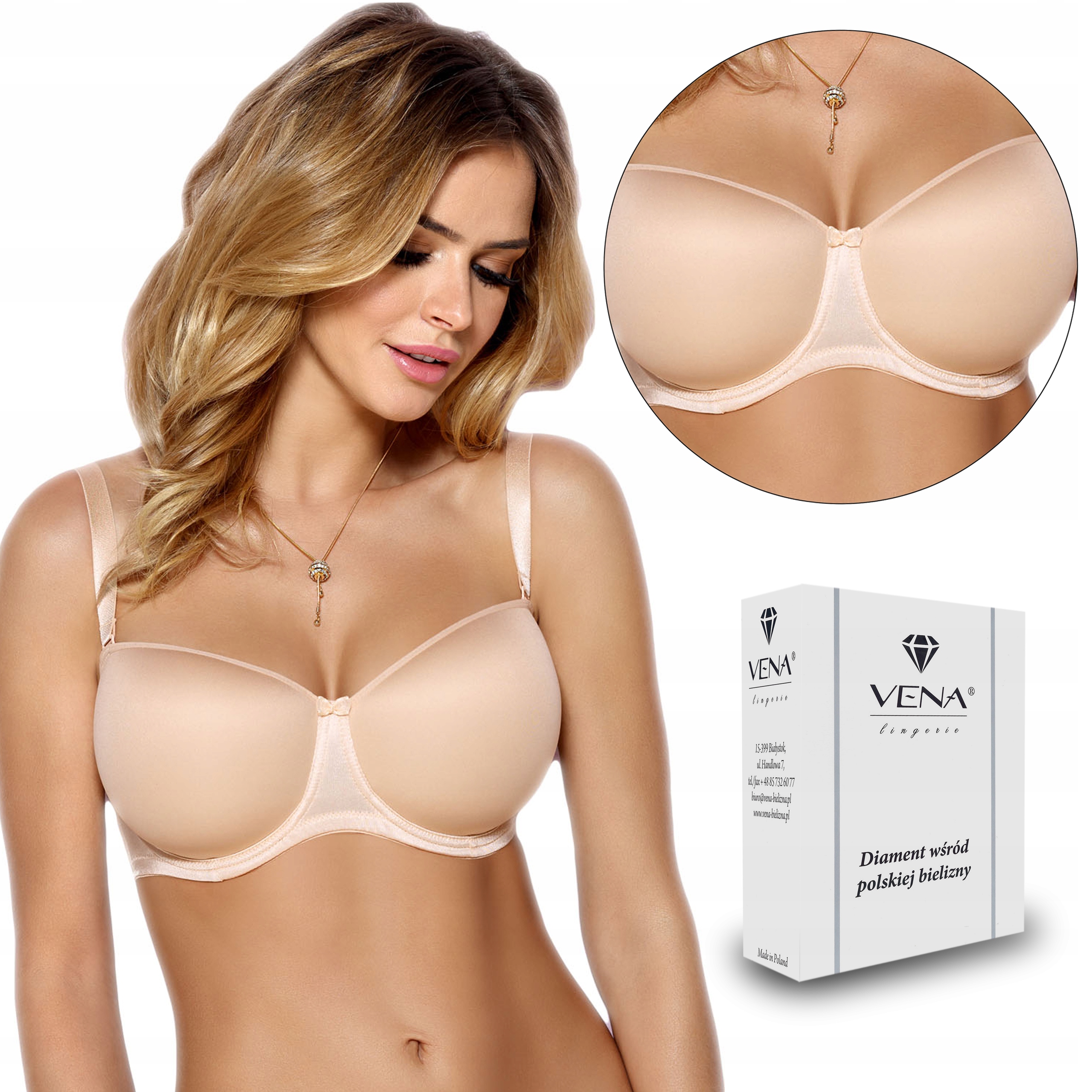 

Gładki biustonosz bardotka Vena VB-212 beżowy, 90C