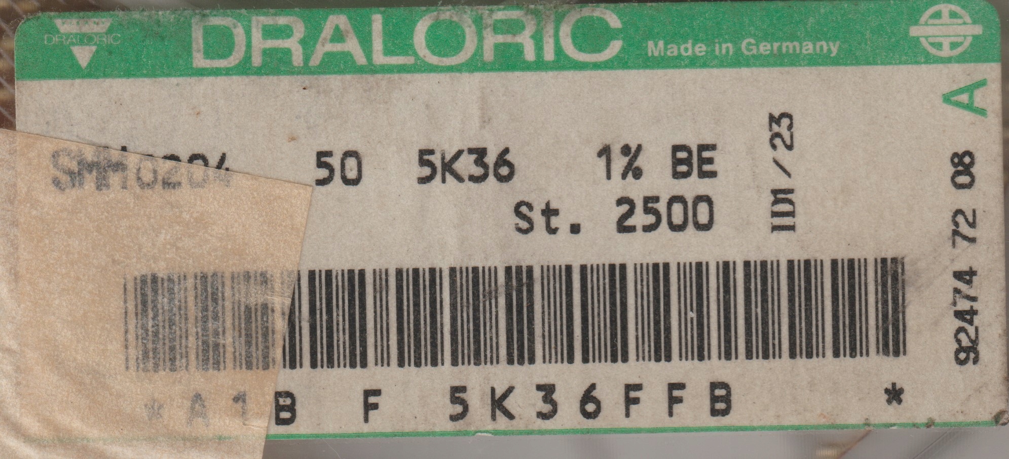 [100szt] 5K36 1% 50ppm rezystor Smd minimelf SMM0204 Draloric low noise