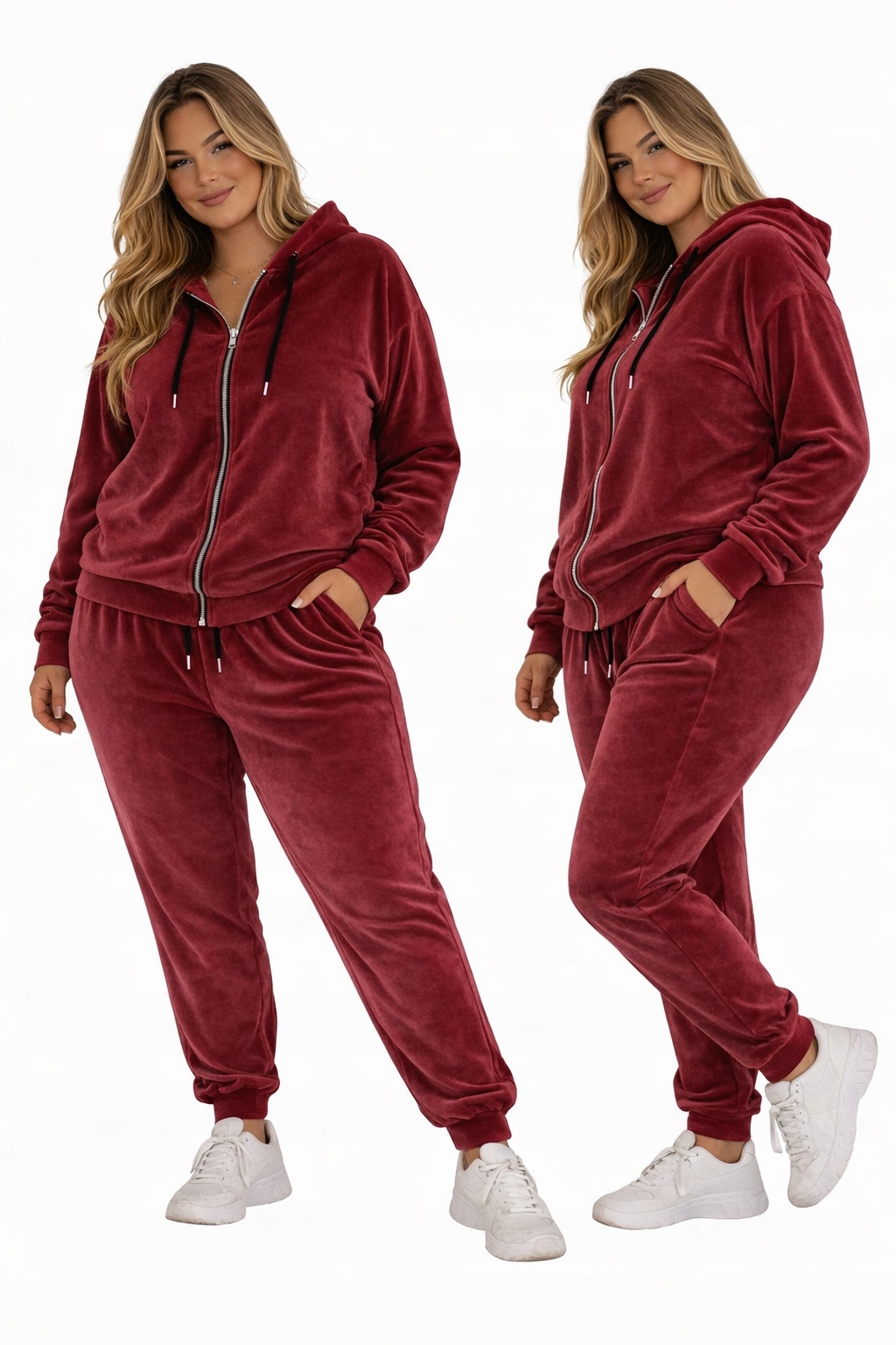 Dres Damski Welurowy 42 44 XL 2XL Rozpinany bordo otulający mi