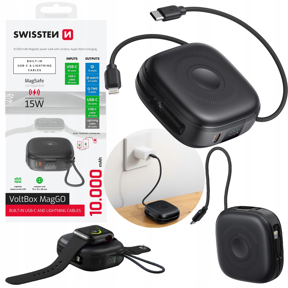 Powerbank Voltbox MagGO 10000 mAh S Lightning Usb-c Káblomi Pre Apple Watchd