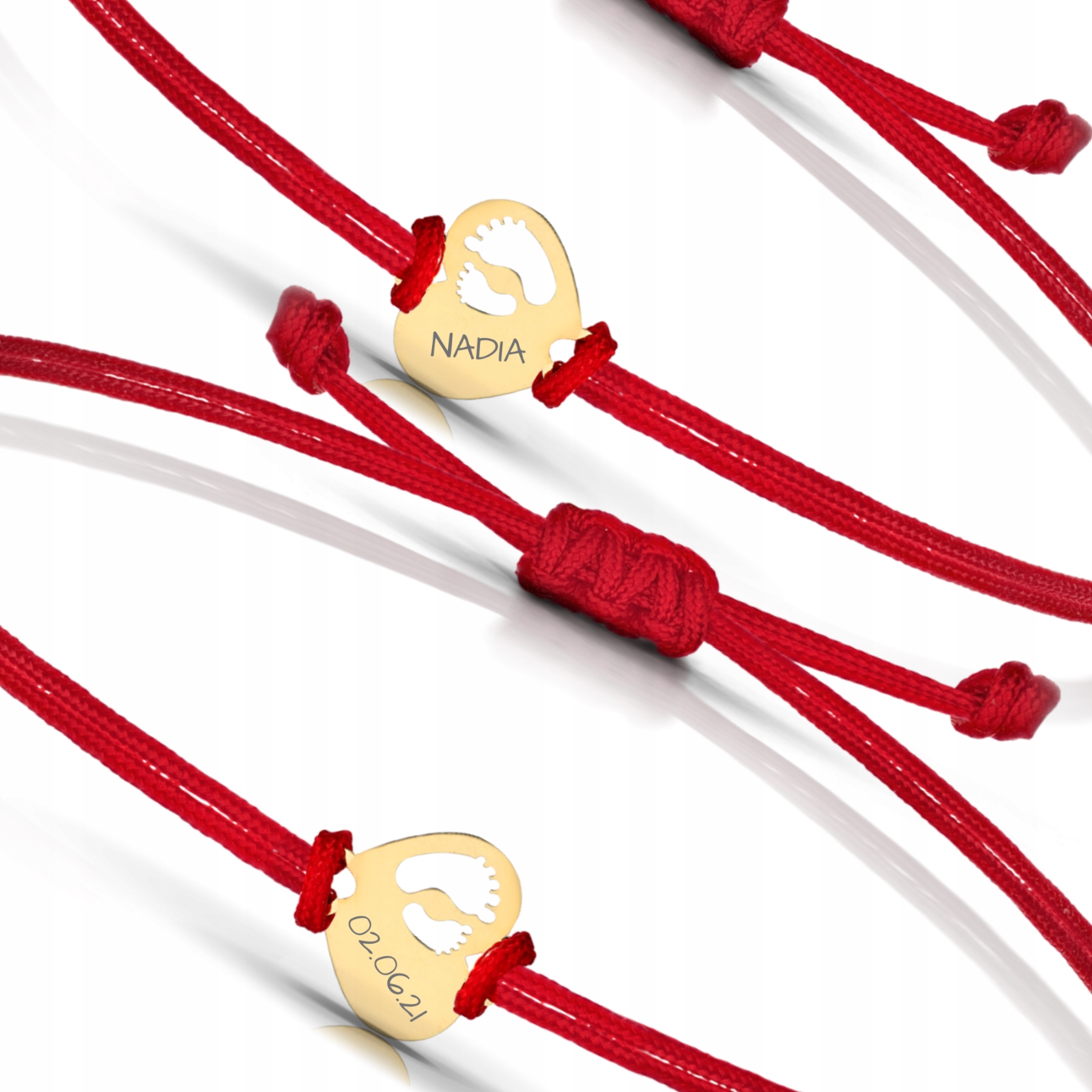 Bransoletka Sznurkowa Serce Stópki Dla Mamy, Dziecka 585 Z Grawerem