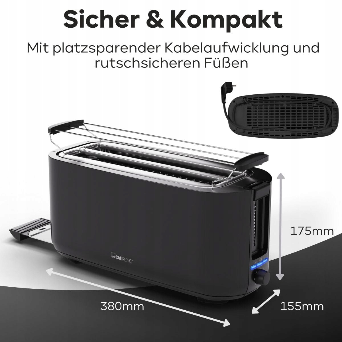 CLATRONIC Toster 4 Kromki Czarny z Funkcją Rozmrażania i Podgrzewania — miniatura 7