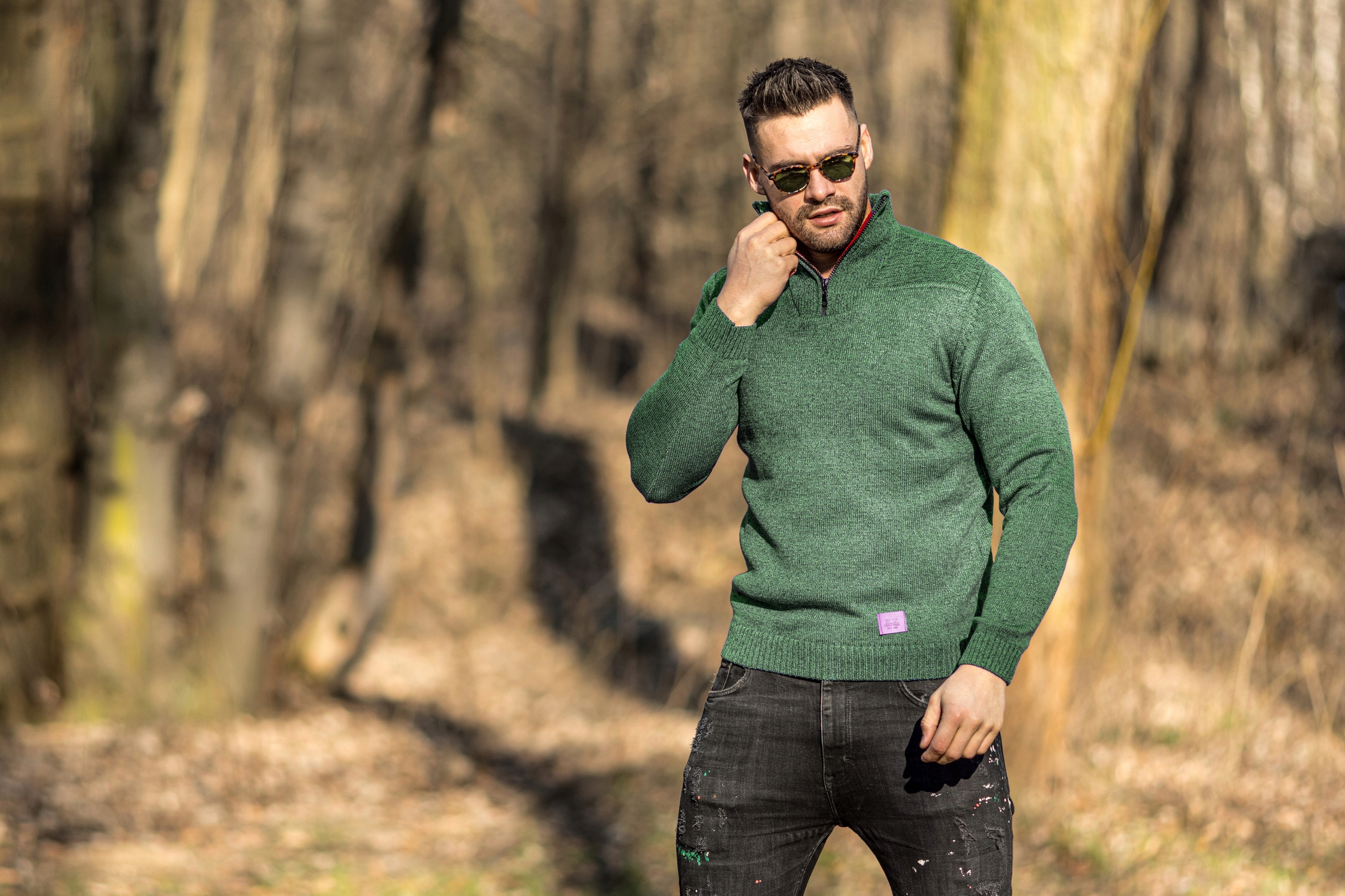 MODNY SWETER MĘSKI GOLF PÓŁZAMEK ZIELONY - XL Rozmiar XL