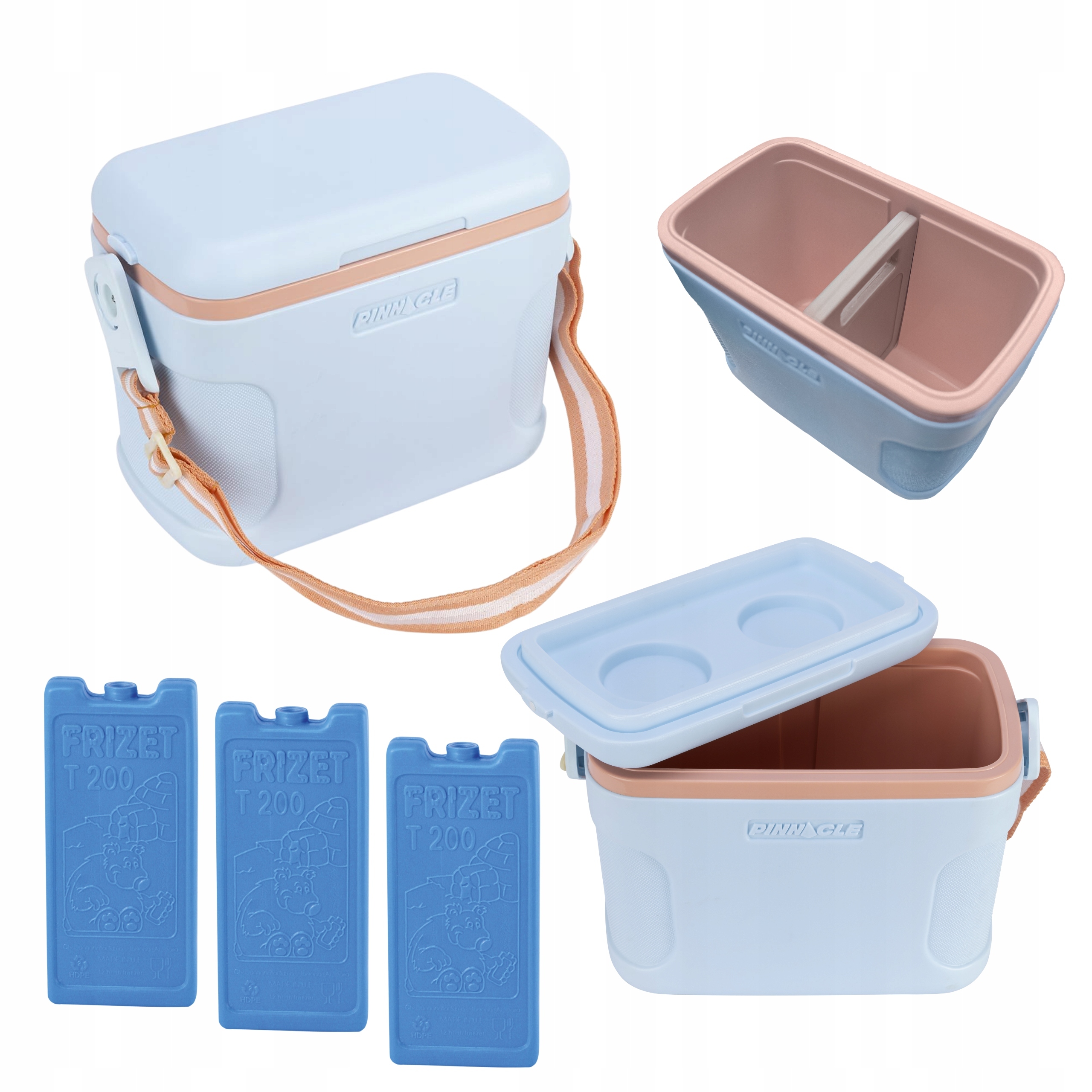 Lehká turistická lednička na rameno 8L Modrá Pinnacle 4 chladicí vložky