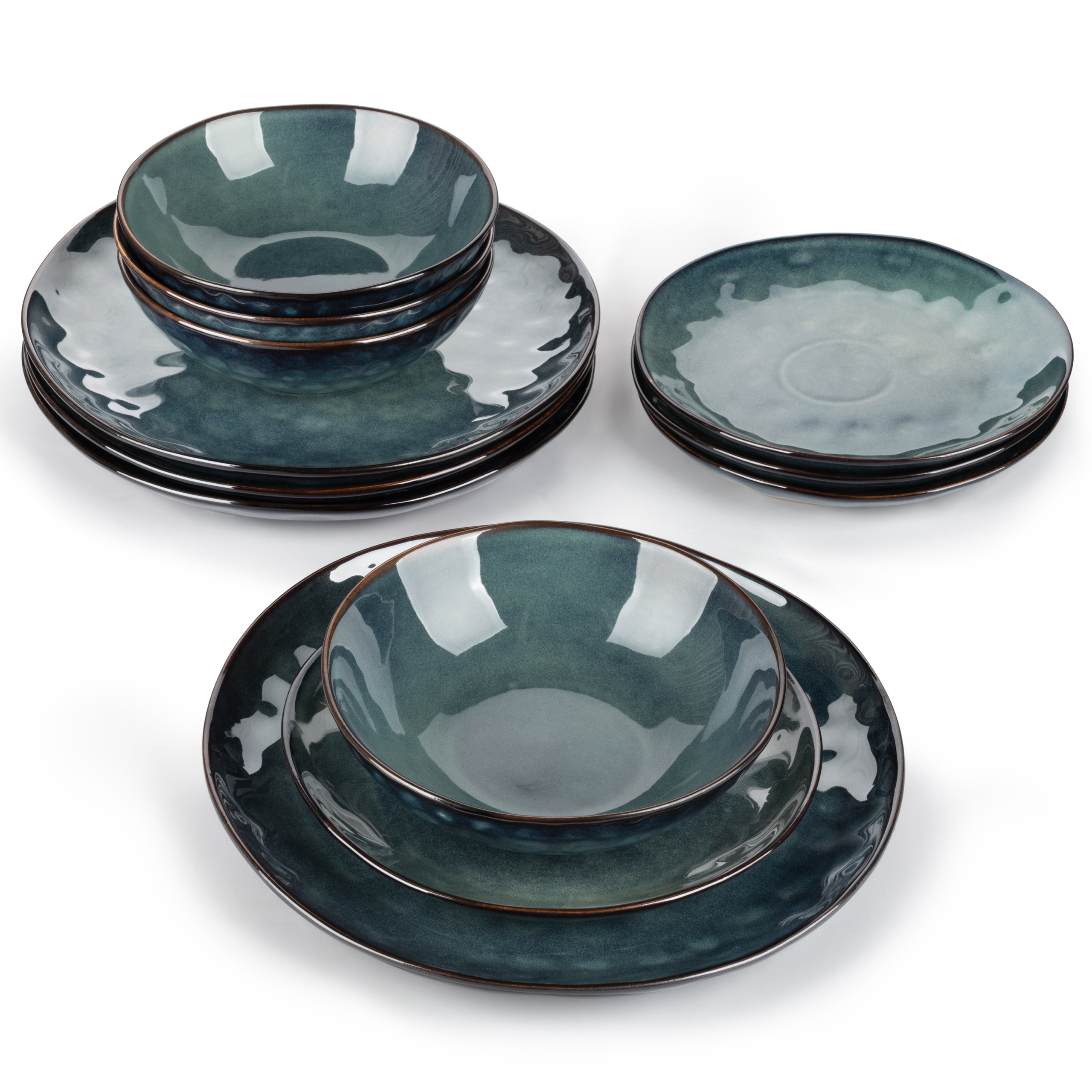 Serwis obiadowy kamionka zastawa Vancasso STARRY zielony 12 szt / 4 osób