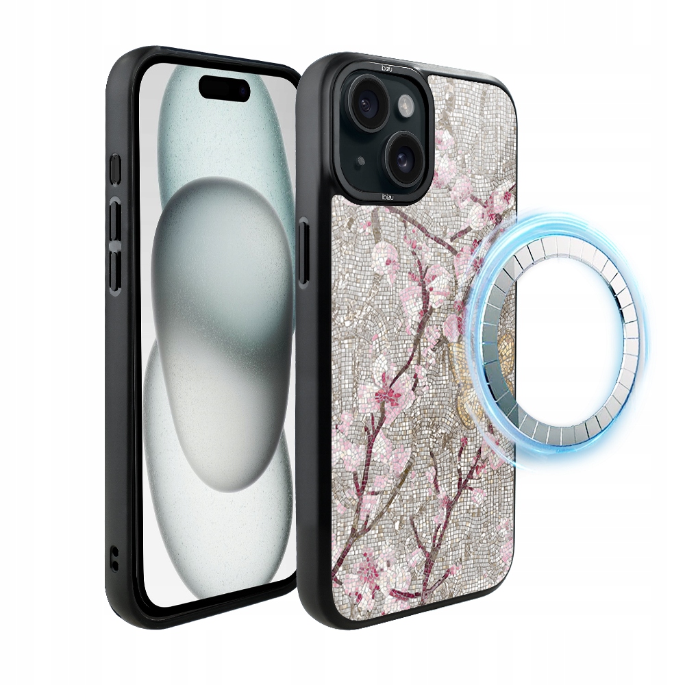 Pouzdro pro iPhone 15 Ibizu DropGuard Matt s MagSafe, Mozaika kvetoucí třešně