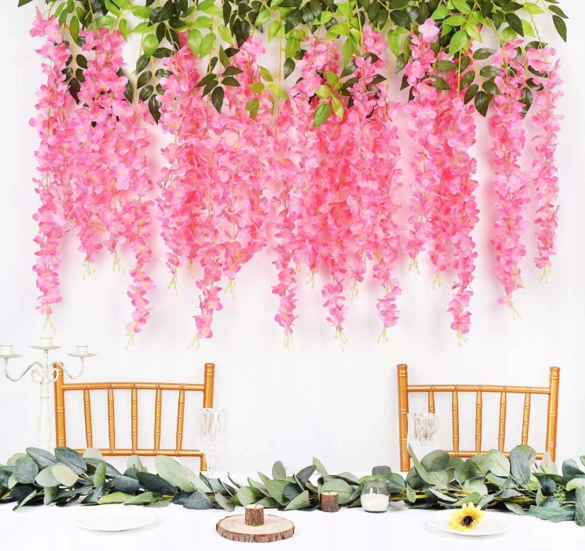 

12x Glicynia Wisteria Girlanda Zwis Różowy XXL