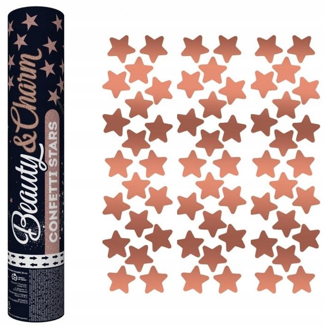 Konfetti Tuba strzelająca GWIAZDKI złoty róż 30cm