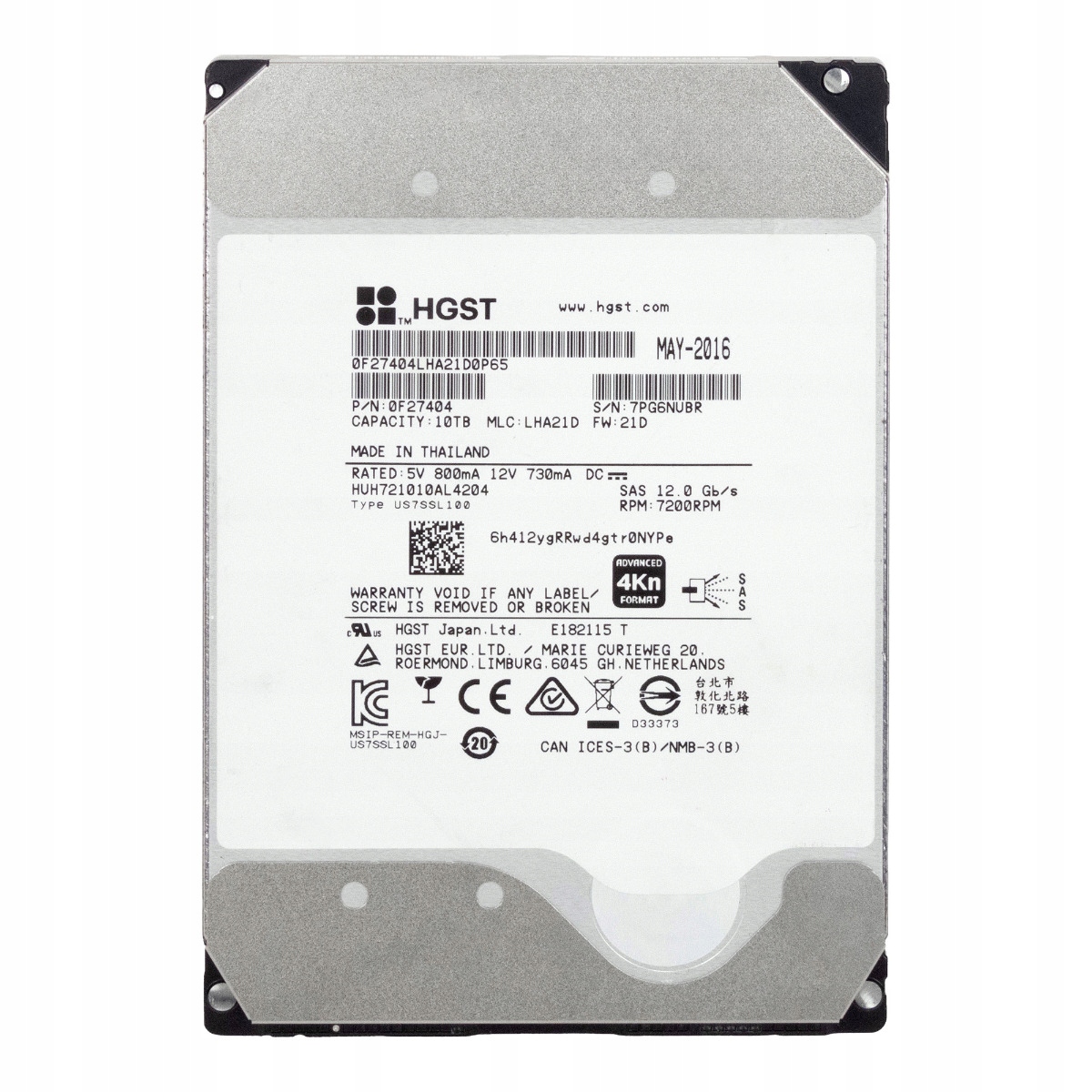 Hgst Ultrastar DC HC510 10TB 7.2K 256MB SAS-3 3.5'' HUH721010AL4204