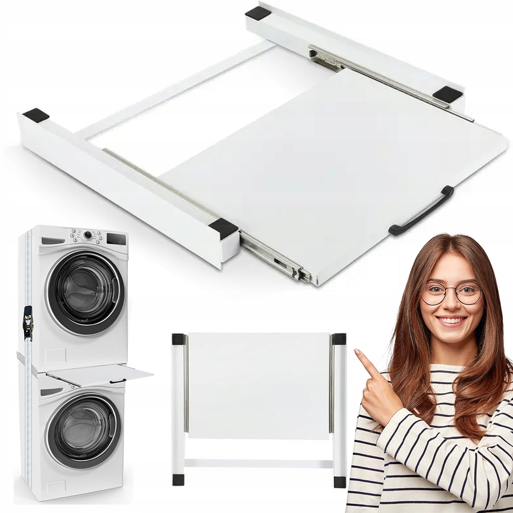 Uniwersalny Łącznik Pralki Suszarką 150KG Z Paskami I Wysuwaną Półką Metal