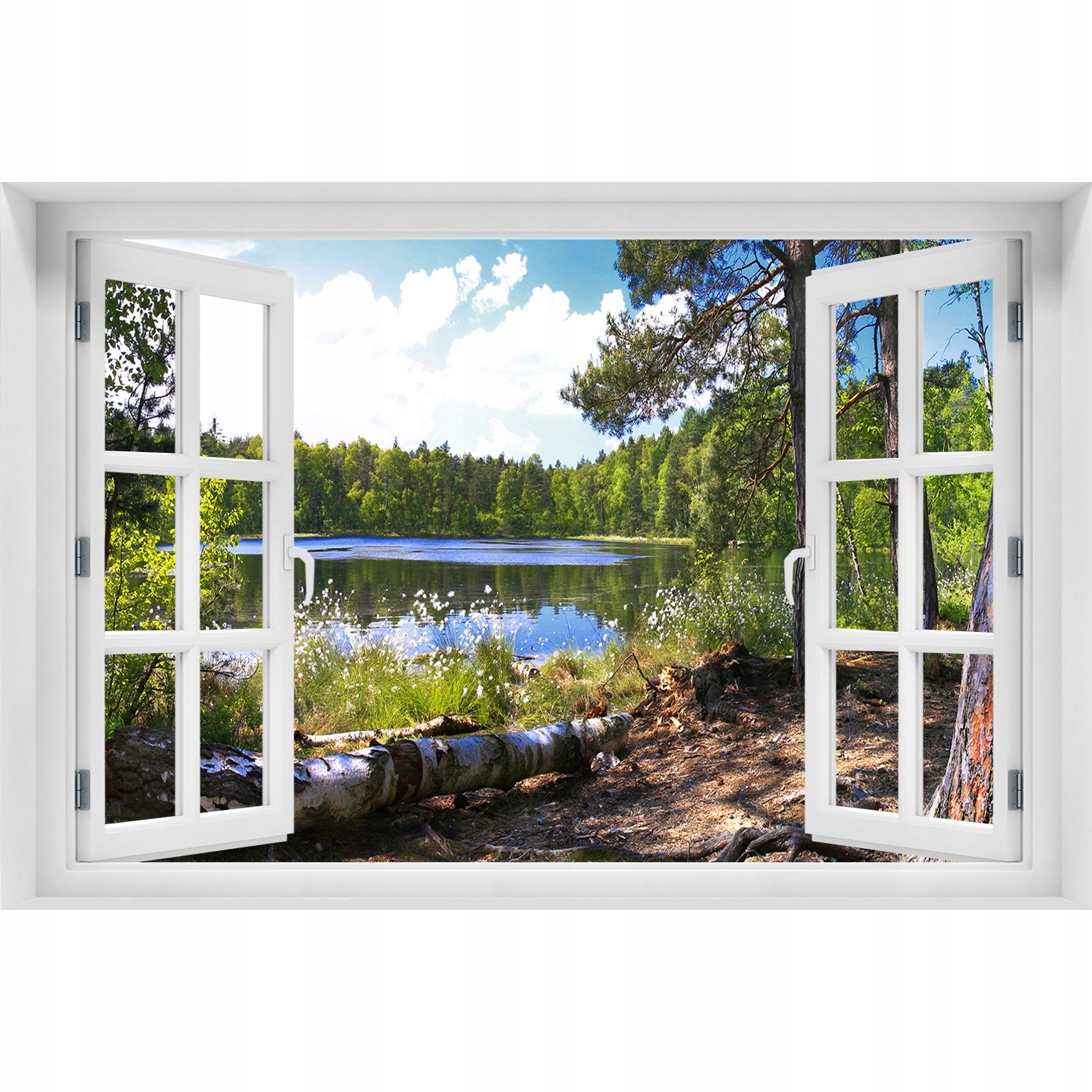 

Naklejka Fototapeta 3D Okno widok Leśna panorama