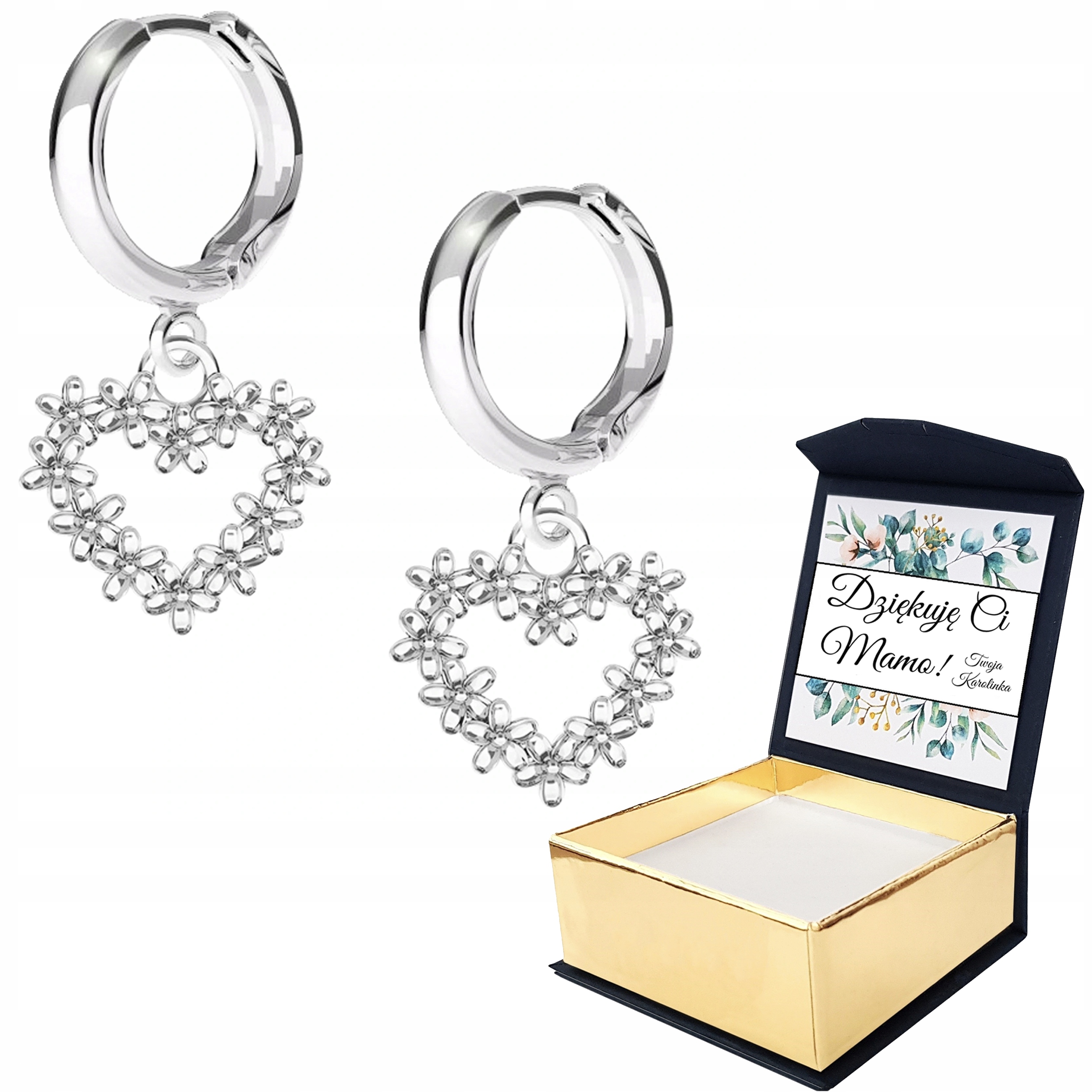 Stříbrné náušnice Květiny Srdce 925 Vlastní Potisk