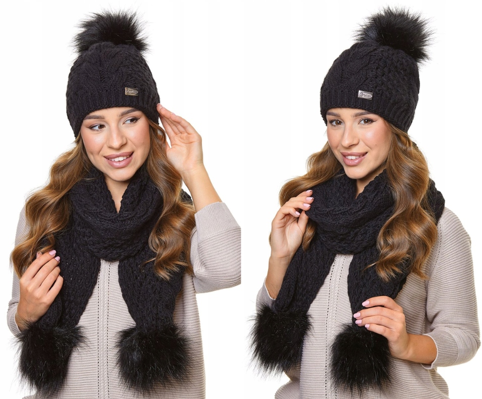 Komplet čepice s bambulí a šála zimní šála, polský výrobce