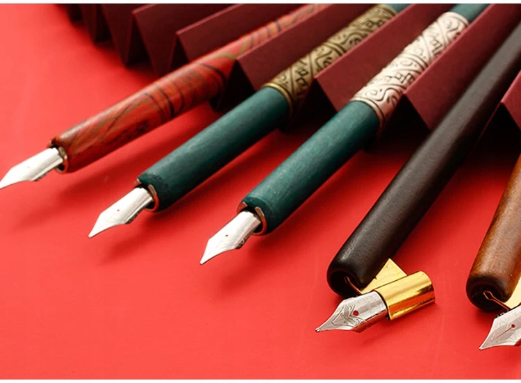 Retro Wood Manga Calligraphy Dip Pen Holder with 6 Nibs for Lettering Kolor Odcienie brązu i beżu