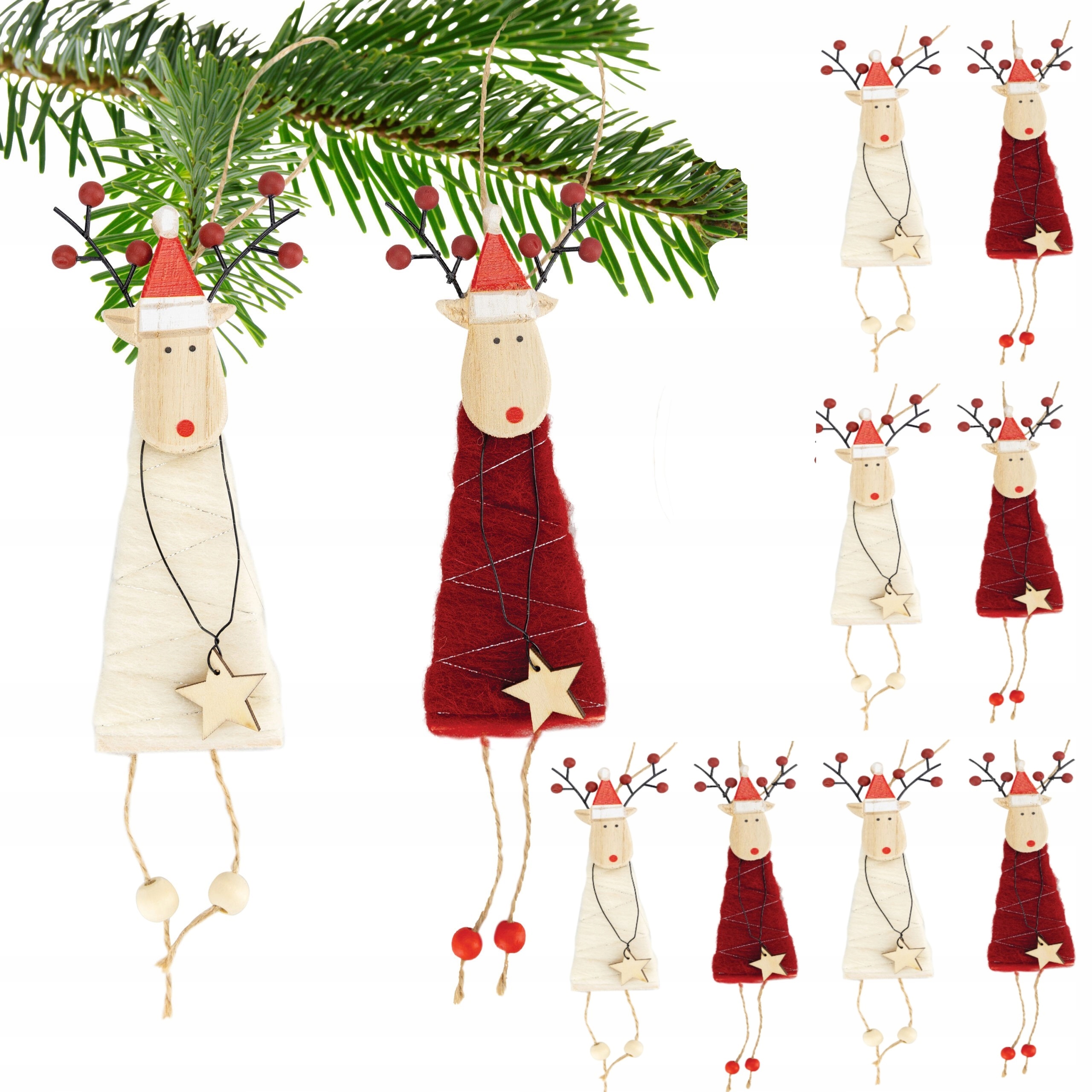 DREWNIANA ZAWIESZKA DEKORACJA ŚWIĄTECZNA RENIFER NA CHOINKĘ STROIK OZDOBA