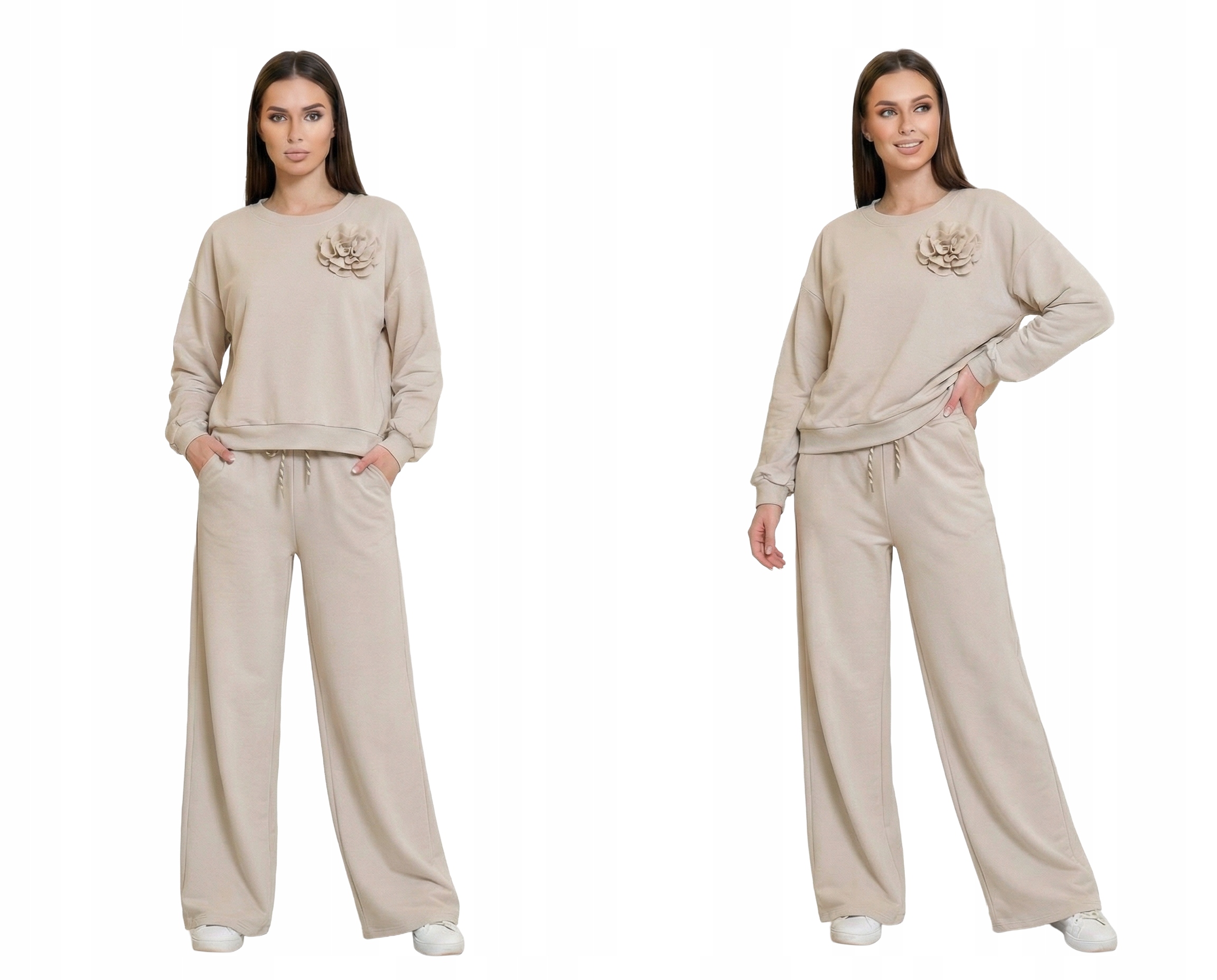 Dámský Tepláková Souprava Mikina Kalhoty Máslo Volné Růže 3D Béžová Uni